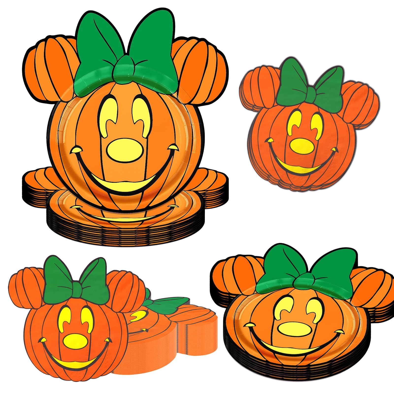 Halloween Dinnerware,Mouse Themed Pumpkin Plates and Napkins Decorations,Disposable Fall Halloween Party Tableware for Autumn Thanksgiving Party