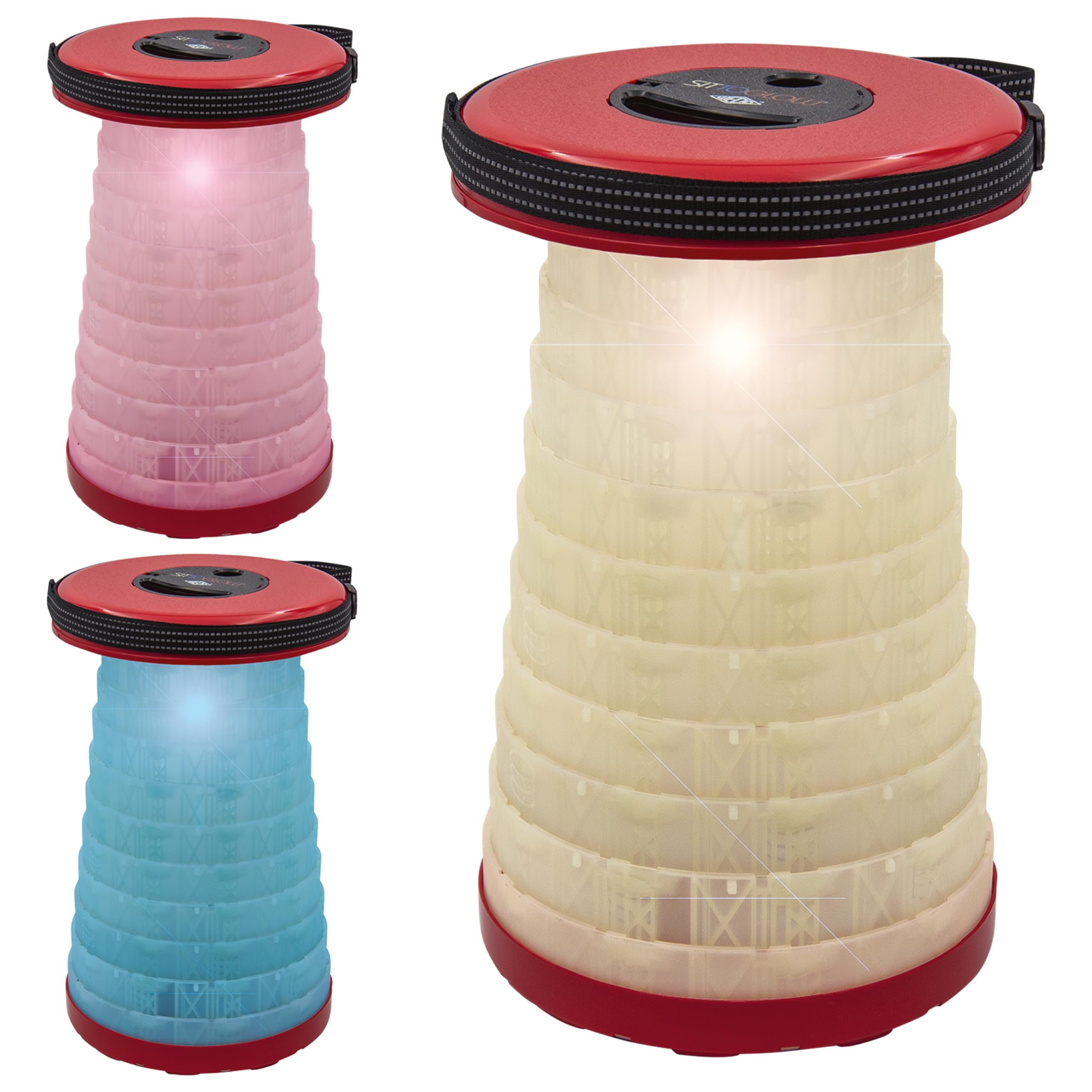 WEDO SITTOGLOW 2126102 Telescopic Stool with LED Lighting 3 Lighting Levels 42 cm Height Adjustable in 10 Levels Shoulder Strap 150 kg Load Capacity TÜV & GS 1.28 kg Red