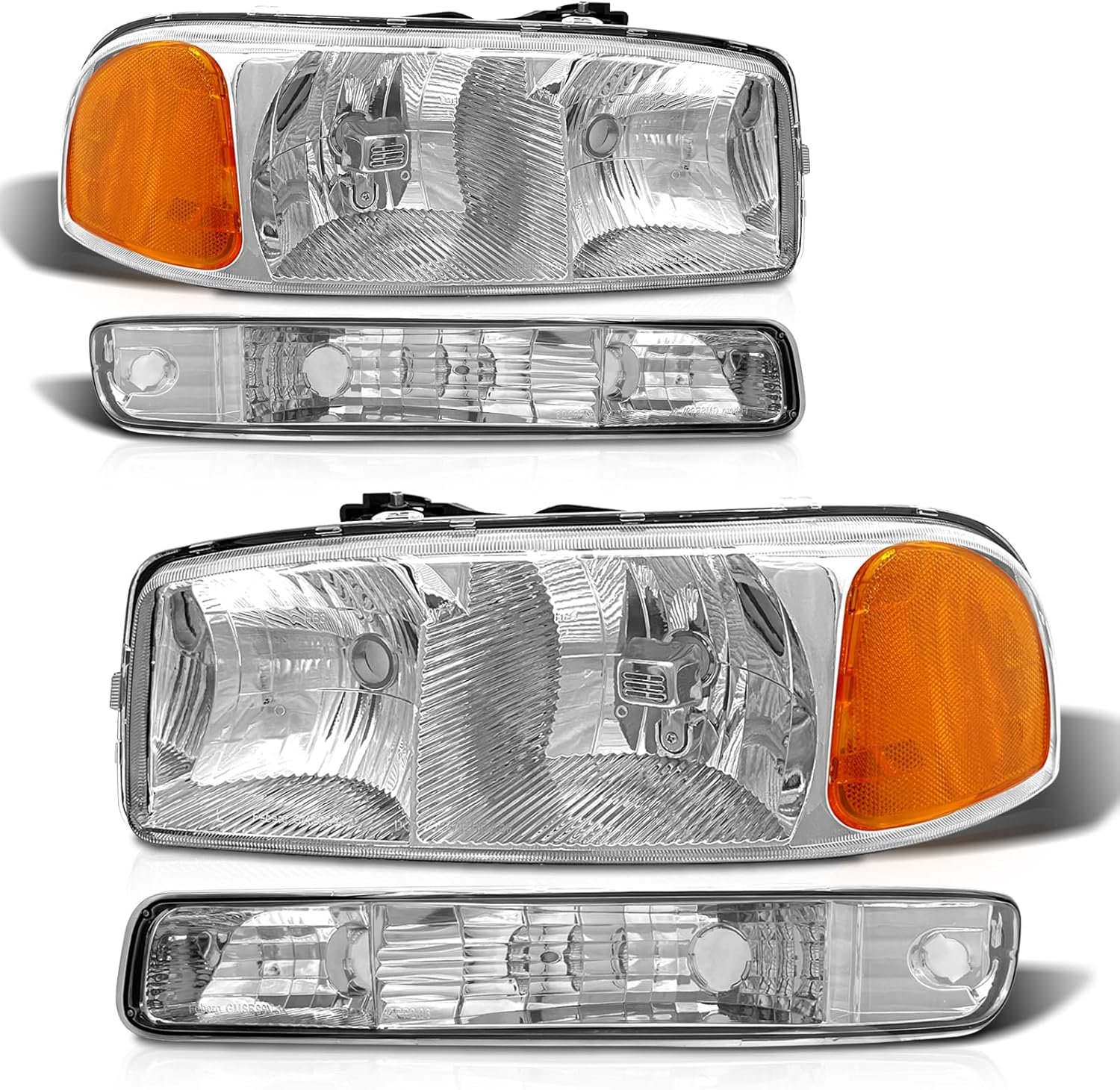 Compatible with 1999-2006 GMC Sierra 1500 2500 3500 Headlights Assembly /00-06 GMC Yukon 1500 2500 XL Headlamp with Chrome Housing Amber Reflector Clear Lens Replacement