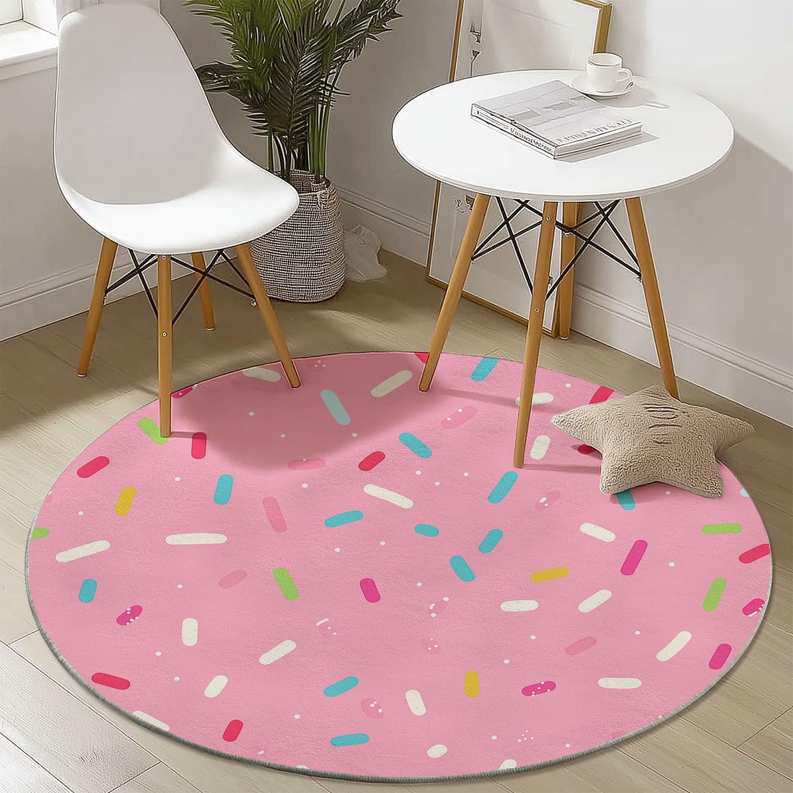 Pétillant Tapis de Sol Rond Motif Mignon Style Paillettes et Étoiles, Coloré, 140 cm, Idéal pour Déco Joyeuse de Chambre de Fille ou Bébé, Moquette Antidérapante en Flanelle Douce
