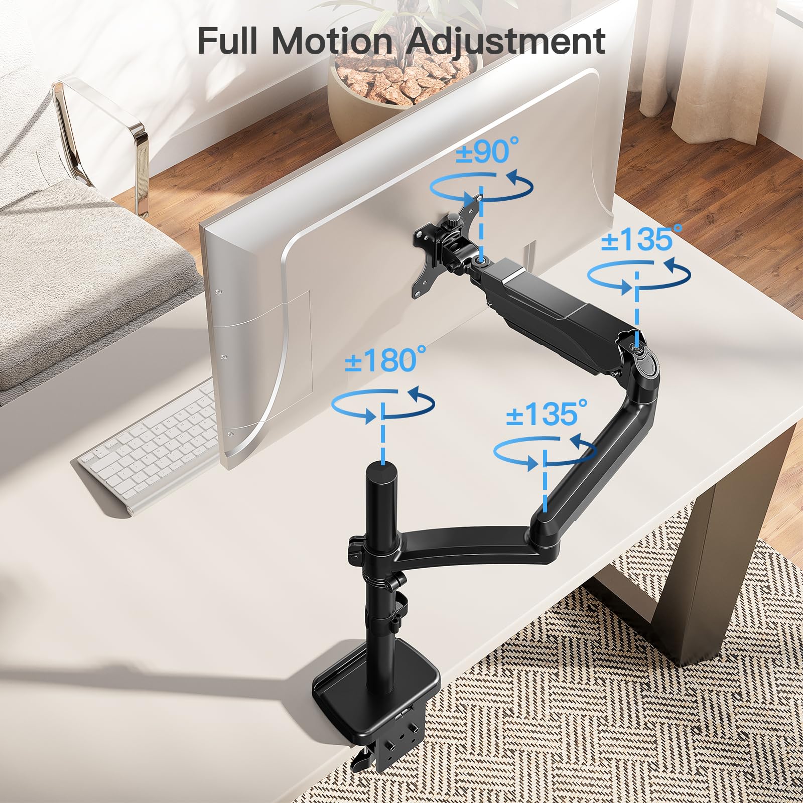MOUNTUP 705mm Langarm Monitor Halterung für 13–32 Zoll Monitore bis zu 9 kg | Höhenverstellbare Einzelner Bildschirme Ständer mit Neigen, Schwenken, Drehen, platzsparend für Büro, Homeoffice & Gaming