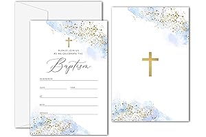 Blue & Gold Baptism Invitation for Baby Boys