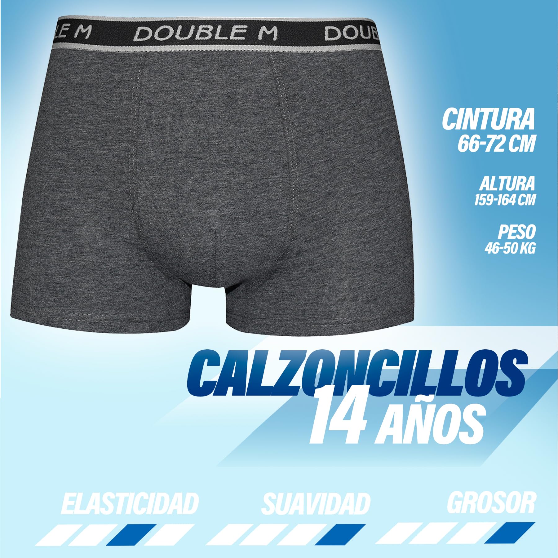 DOUBLE M, Pack de 6 Calzoncillos Juveniles en Algodón, Talla 14 Años, Ropa Interior Juvenil, Bóxer para Adolescente, Variedad de Estilos, Calzoncillos Suaves y Transpirables, Bóxer Elástico y Cómodo