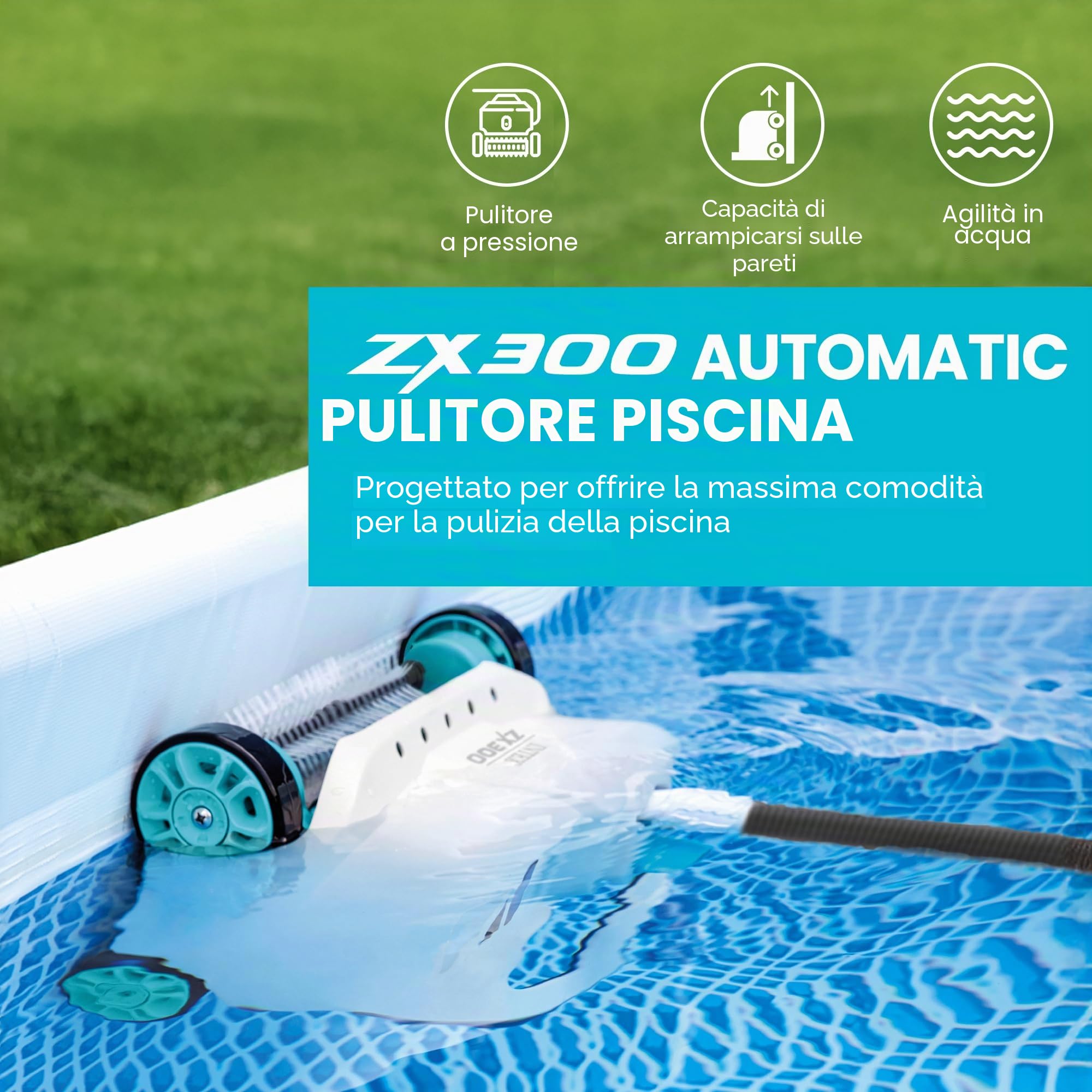 Intex 28005E ZX300 Deluxe Pulitore Automatico Piscina, Grigio | 28005E - Per grandi piscine fuori terra - Aspirazione ad acqua - Portata pompa richiesta: 1.600 - 3.400 GPH