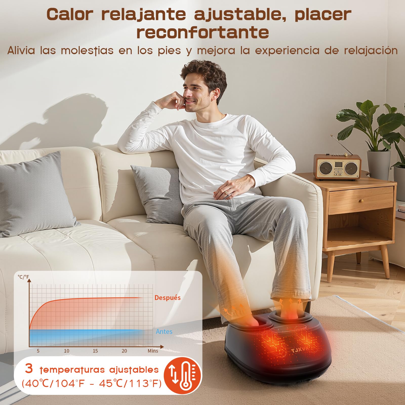 Masajeador de Pies Shiatsu con Calor y Compresión de Aire,Control Remoto | Múltiples Modos, hasta Talla EU 46, para Oficina y Hogar