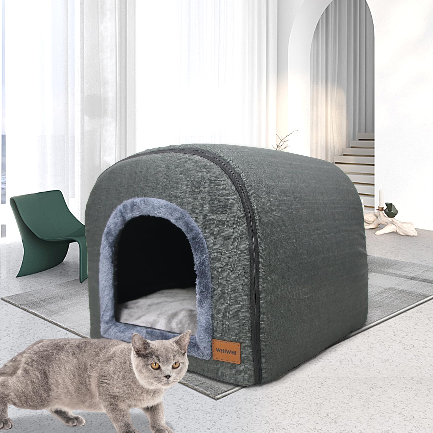 Whiwhi Kattenhuis Kattenhok voor binnen hondenhuis met pluche kussen kattenkennel opvouwbaar zacht kattennest 45 x 40 x 45 cm