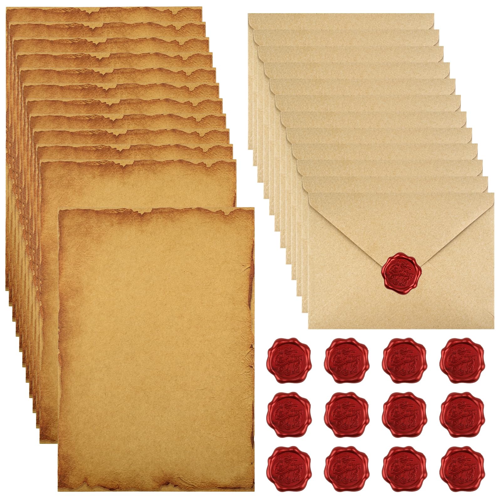 40 Pcs Vintage Writing Paper and Envelopes,Letter Writing Set,Stationary Set with 12 Vintage Envelopes,16 A5 Letter Paper,12 Wax Seal Stickers for Love Letters, Weddings, Birthdays, Christmas