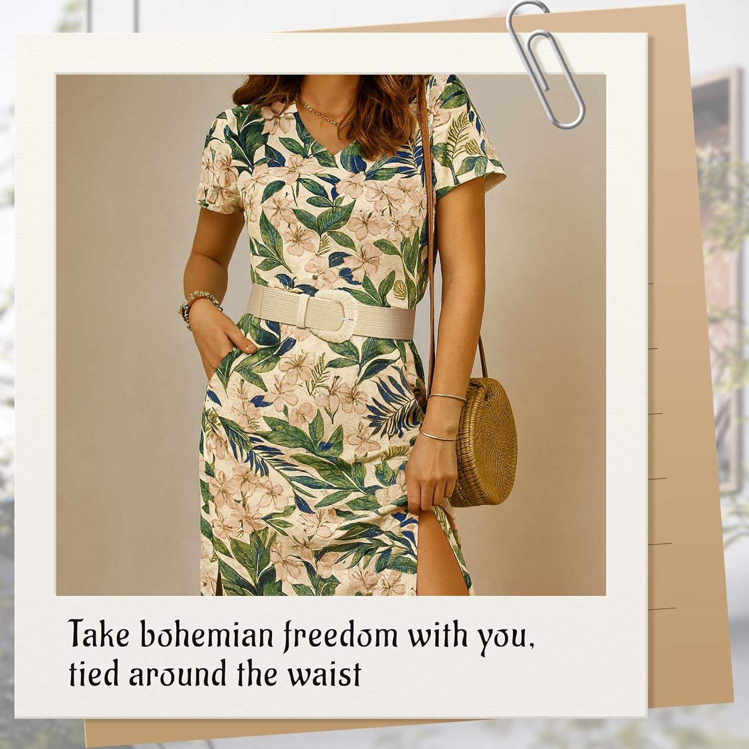 Straw Woven Elastic Belt for Women, Boho Braided Raffia Waist Belt, Stretch Rattan Belt for Summer Dresses - Image 4