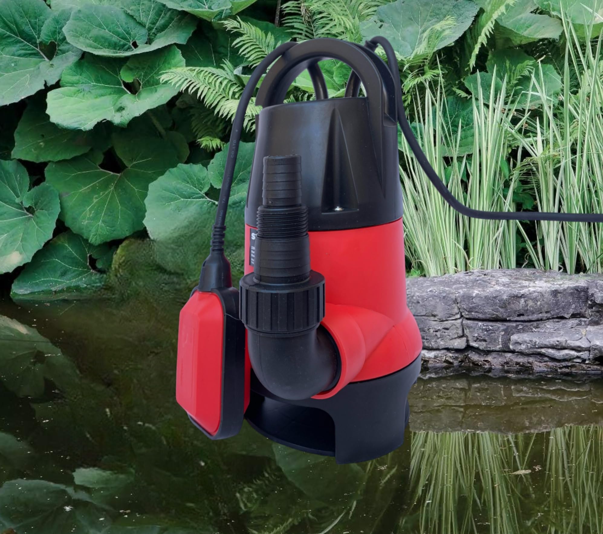 Pompa immersione Elettropompa Sommersa per Acque Chiare e Sporche Potenza 1200W Portata 7500L/h Profondità Massima 7 Metri con Fondo Piatto Maniglia per il Trasporto e Cavo 10 metriazione da giardino