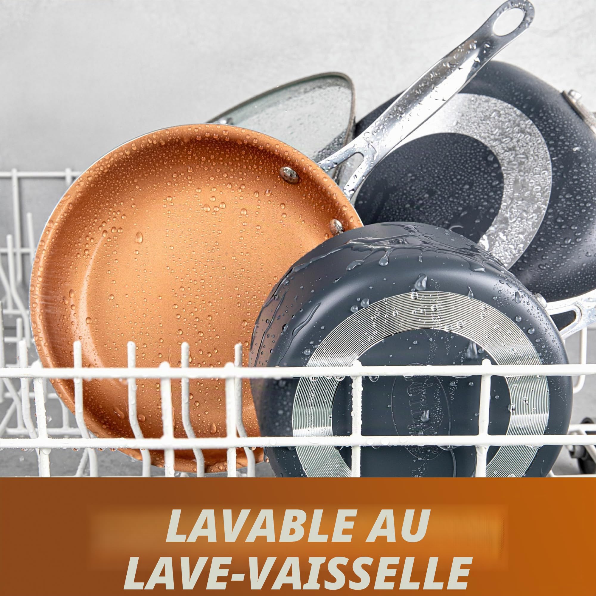 Ensemble de 20 casseroles et poêles Gotham Steel, Batterie de Cuisine complète et ustensiles de Cuisson | Revêtement céramique antiadhésif en cuivre : poêles à Frire
