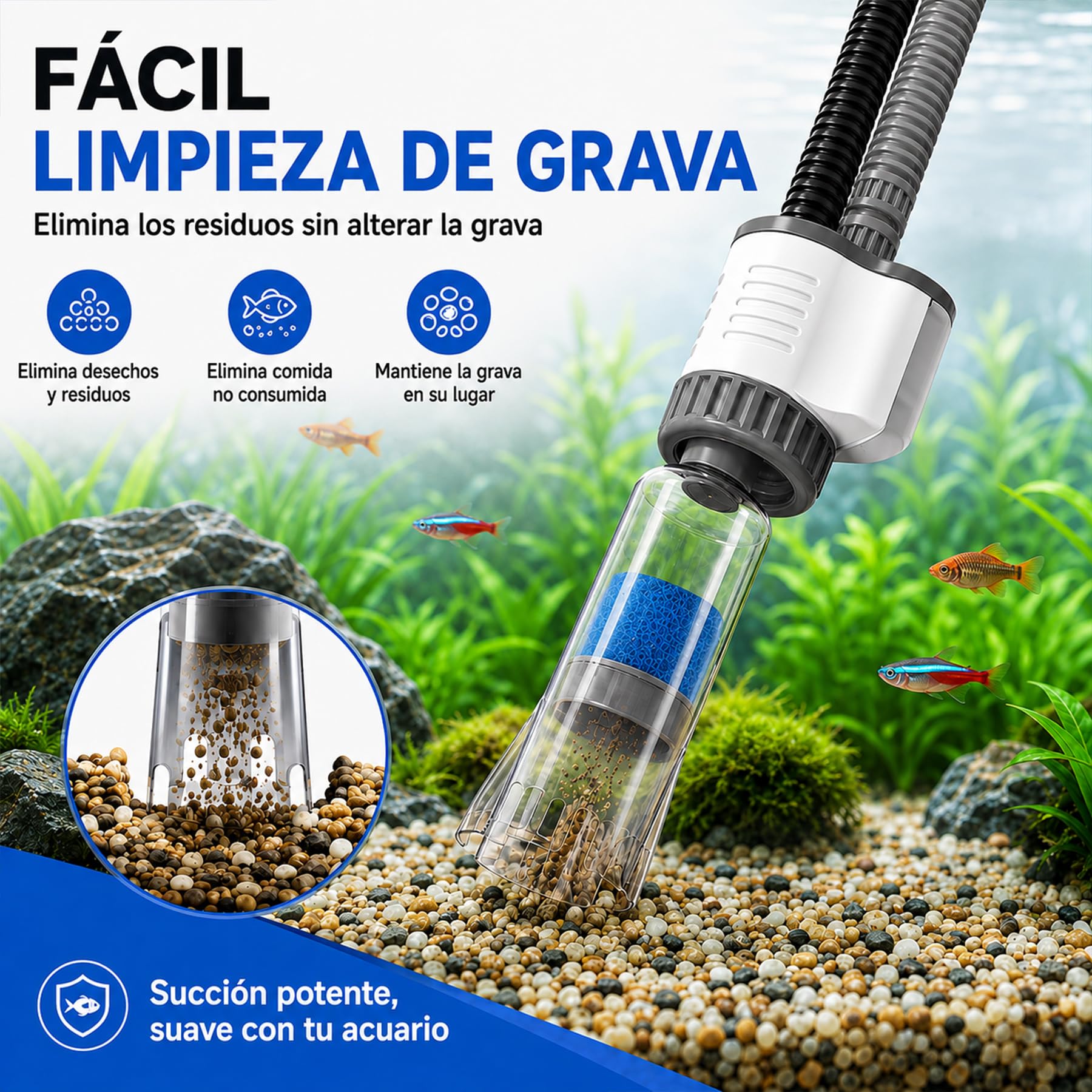 Vehipa Limpiador Eléctrico para Acuarios 30W, Sifonador Acuario
