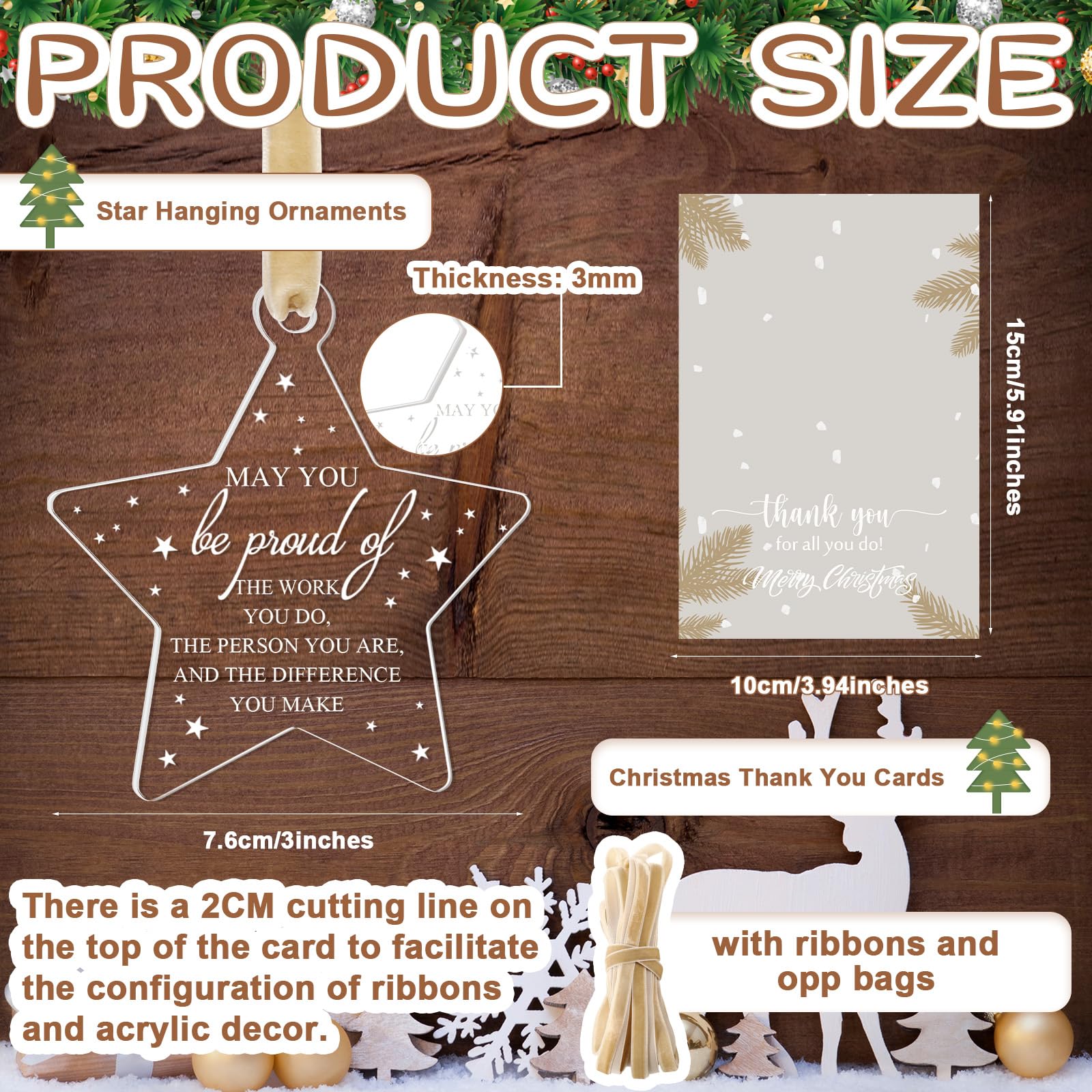 Kasyat Set di 24 decorazioni natalizie da appendere, in acrilico, a forma di stella, per albero di Natale, con biglietto di ringraziamento, per colleghi, infermieri, insegnanti, regalo (Be Proud Sign)