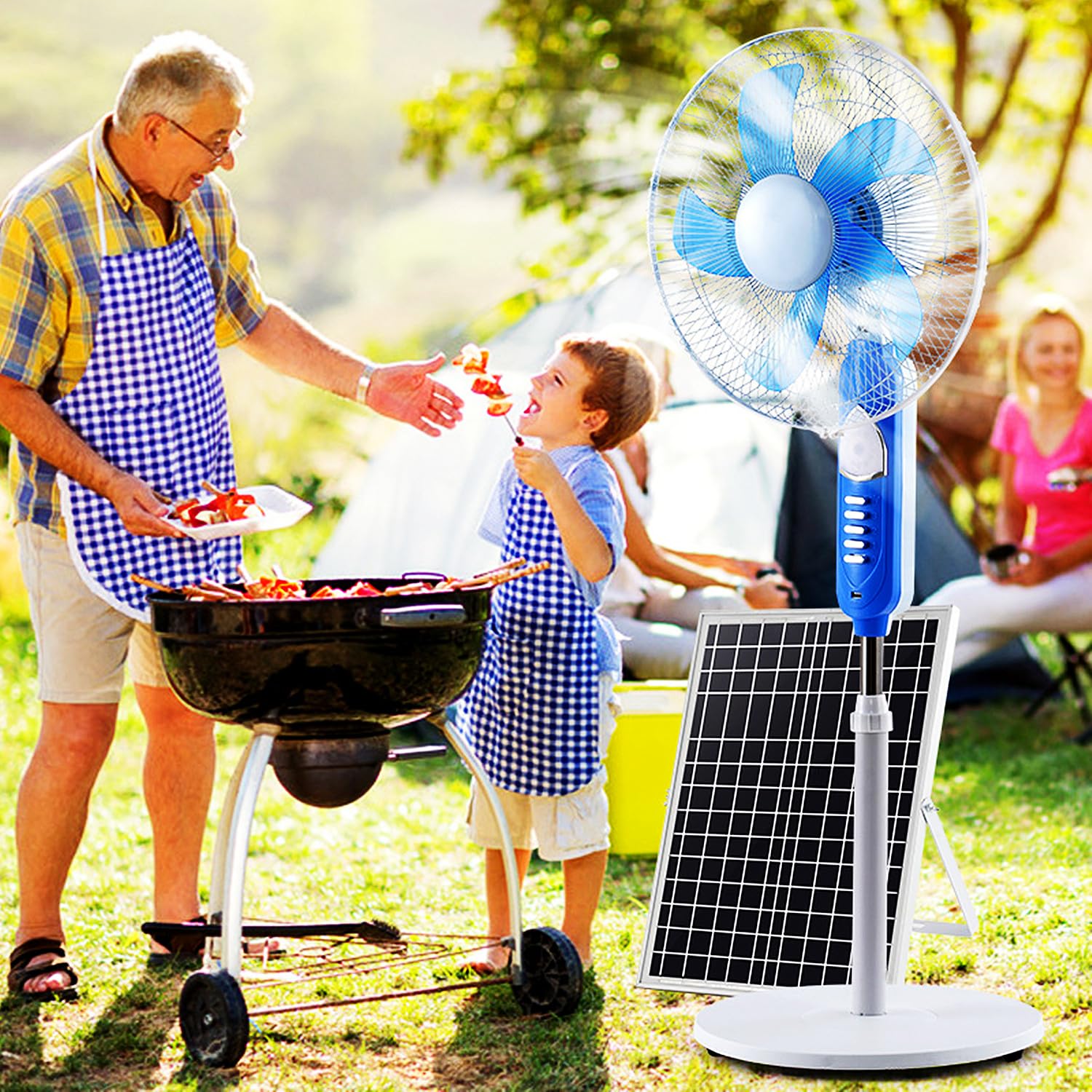 asdchZen Solar Powered Pedestal Fan, 3-Speed High Velocity Oscillating Fan With Solar Panel, Heavy Duty Industrial Metal Standing Fan For Garage Shop Commercial Use