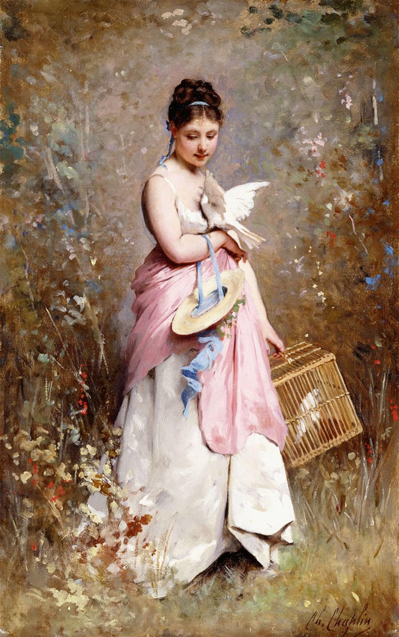 RZHRHJES Vintage Wall Art Picture on Canvas Wall Art Poster Young Girl with Doves by Charles Joshua Chaplin Canvas Poster for Office Decor 60x90cm