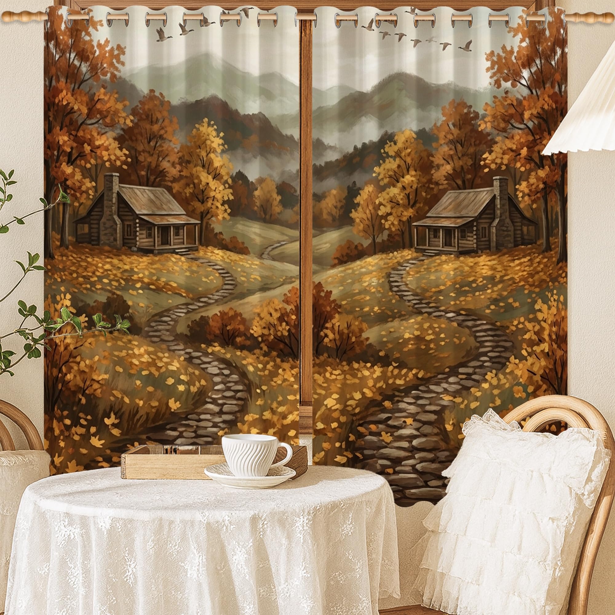 Rideaux occultants marron 132x137 cm thermiques pour une chambre d'enfant rustique