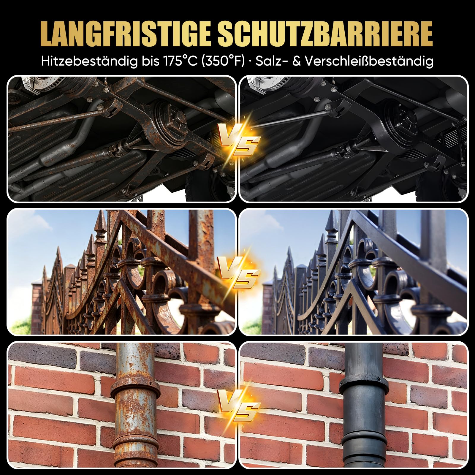 2-in-1 Schwarz Rostumwandler & Rostentferner, 1KG Grundierung Metall,Wasserfeste Hitzebeständig Rostumwandler Auto Metallschutzlack,Langlebige Rostschutzbeschichtung für Metall,Stahl & Eisen