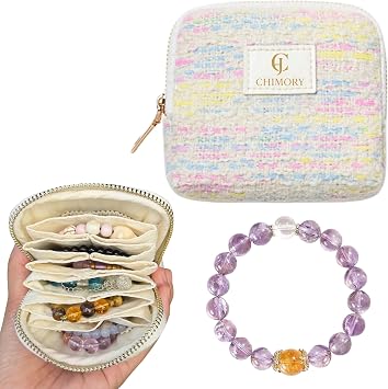 2026 New Travel Jewelry Case Jewelry Organizer Travel for Rings, Bracelets, Bangles with Smooth Metal Zipper, Elegant Jewelry Roll for Journey, Crystal Jewelry Storage Pouch, Mini, Tweed Rainbow