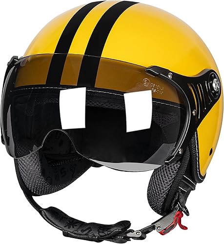 Casco de motocicleta 34 Casco retro de cara abierta Vespa para scooters con visera transparente para hombres y mujeres - Aprobado por DOT
