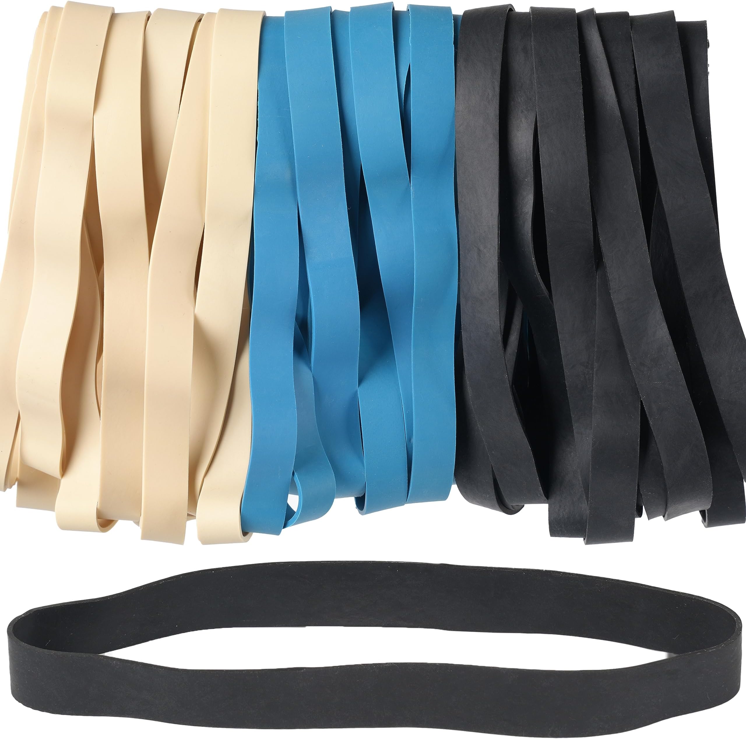 AIWOQI Rubber Bands Size#107 Heavy Duty Big Wide rubber band 30PCS Elastic Bands for Office Supply Trash Can File Folders Litter Box Rubber Bands (Black,blue,light brown)