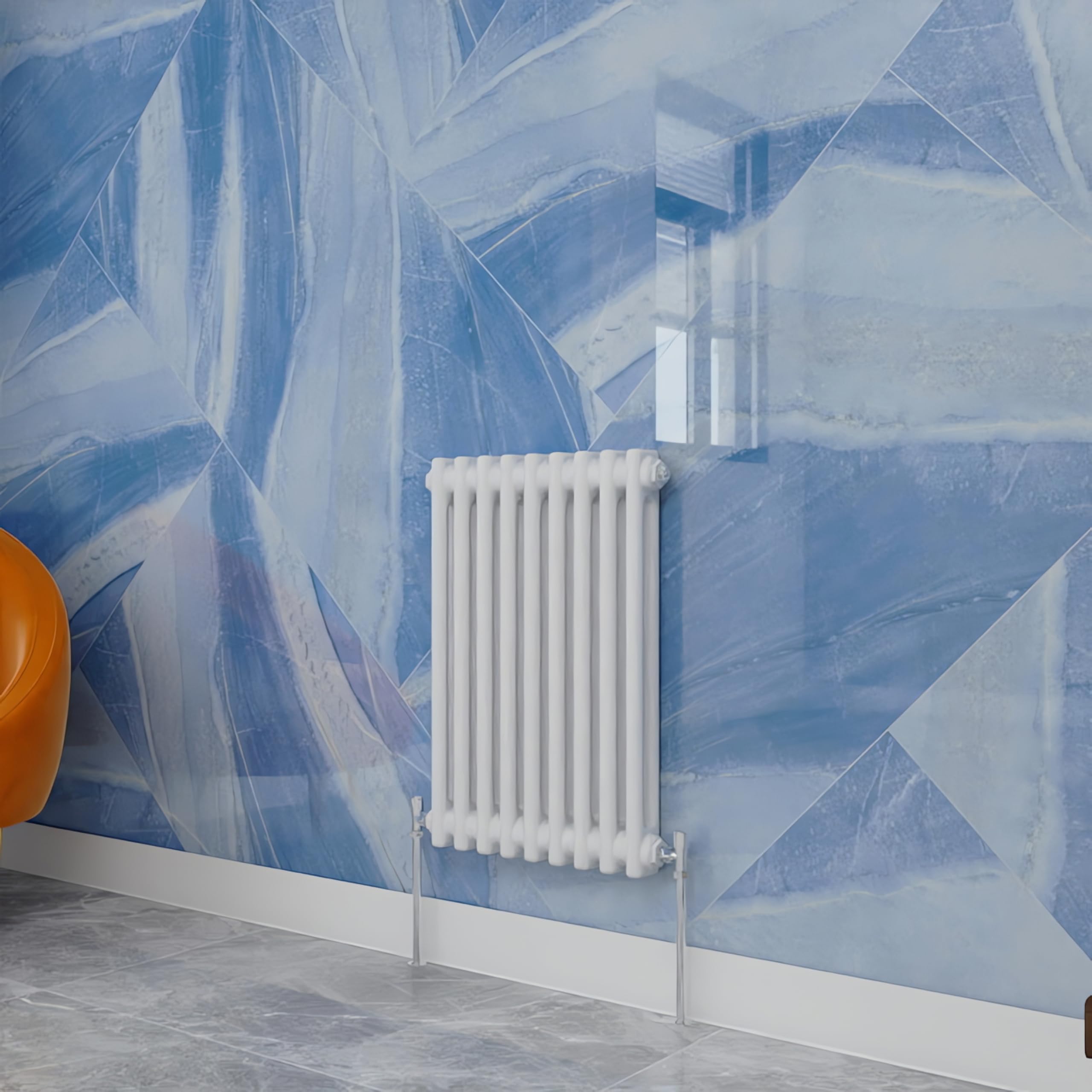 Traditional Household Cast Iron Radiator，White Horizontal 600X425mm 2 Column Suitable for Multi-Room Central Heating