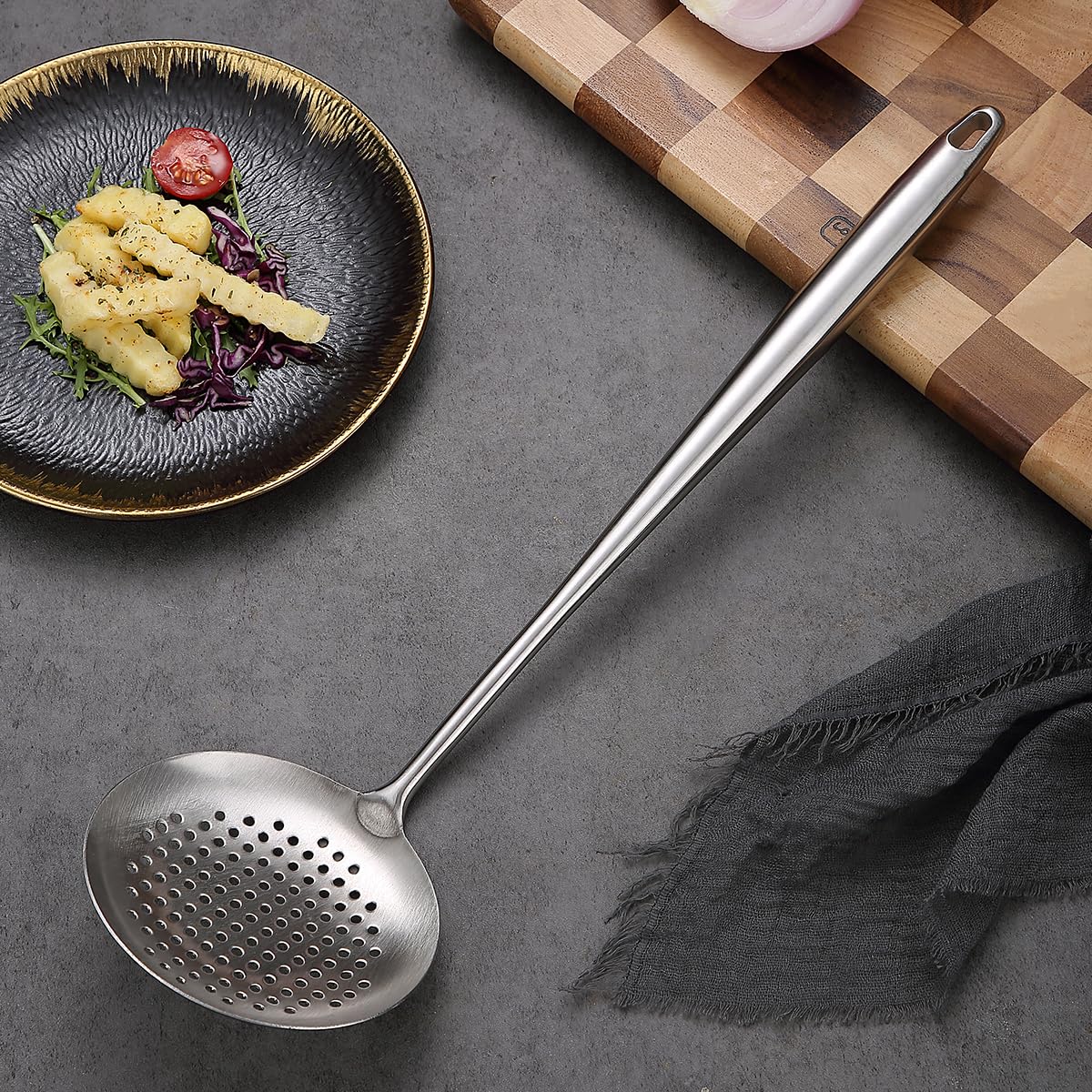 Espumadera de cocina ReaNea - Cuchara ranurada para colar, colador de araña de acero inoxidable, cuchara para espumadera para cocinar y freír, utensilios de cocina cuchara para pasta