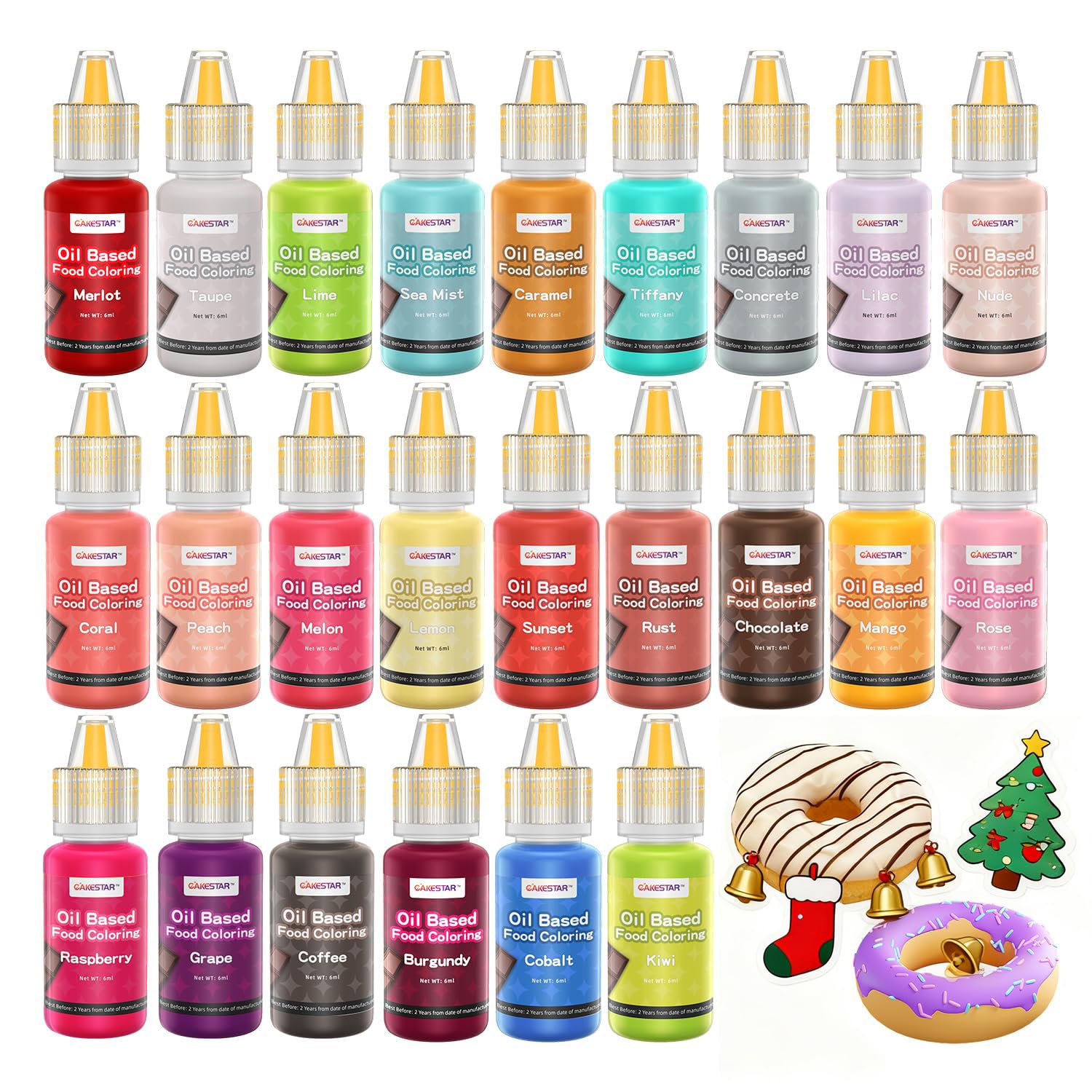 Oil Based Food Coloring,24 Colors Food Coloring Set for Cake Decorating,Chocolate,Baking,Edible Oil Food Dye for Butter,Cookies,Fondant(.20 fl.oz/bottle)