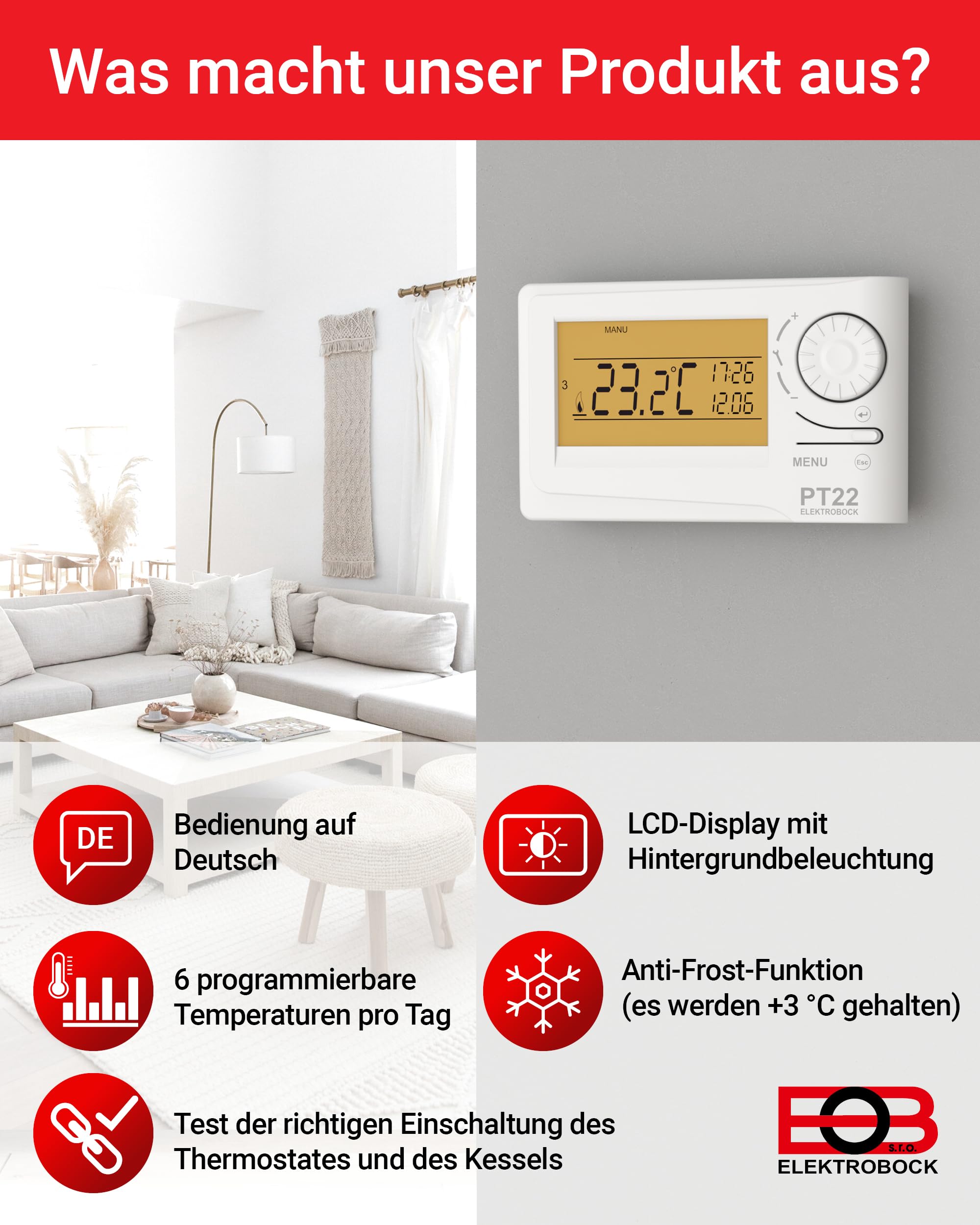Elektrobock PT22 - Termostato ambiente digitale