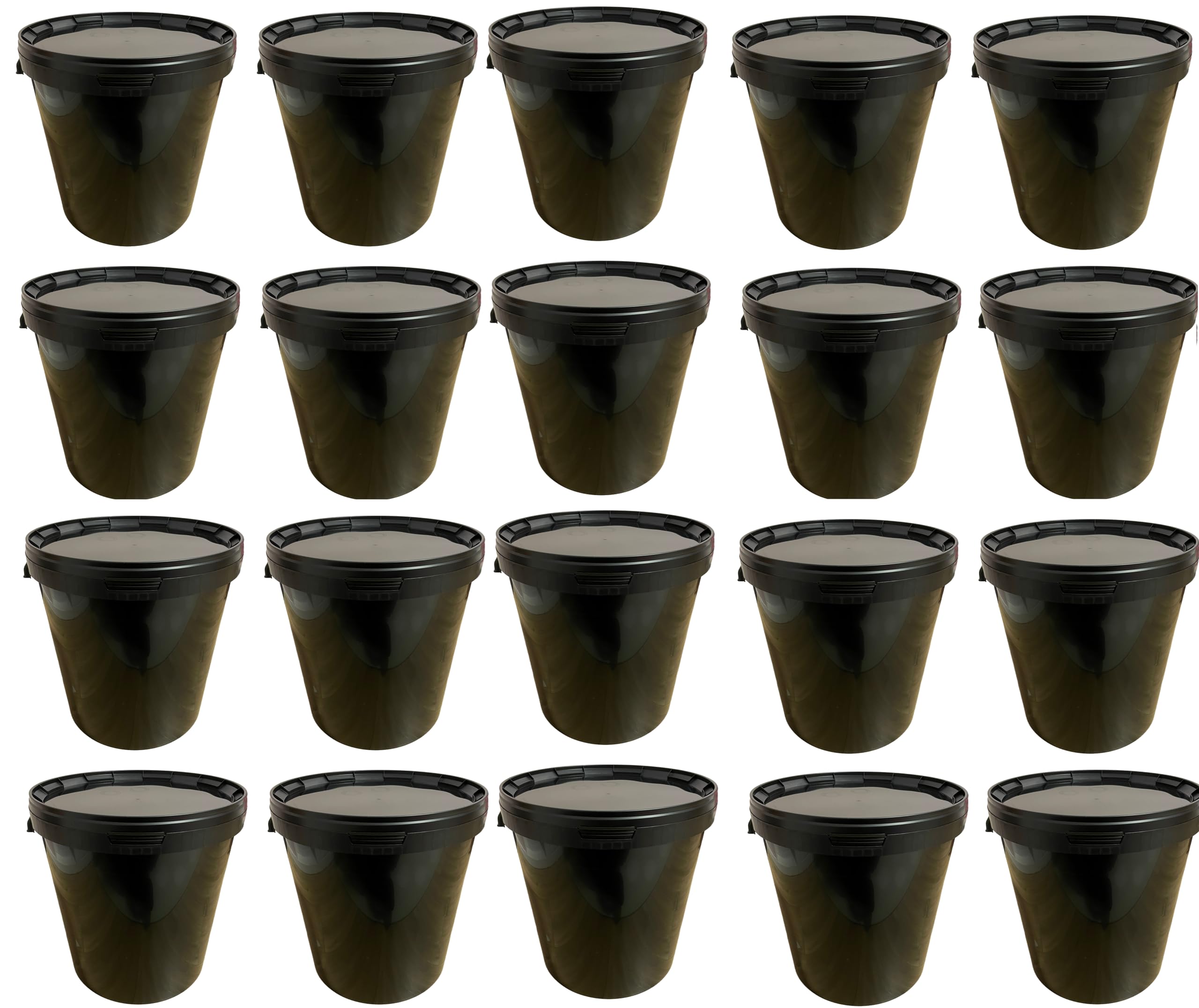 20 cubos de 30 litros con tapa de plástico negro para alimentos, productos químicos, harina, apilables, de plástico, para leche, miel, agua, contenedores de almacenamiento