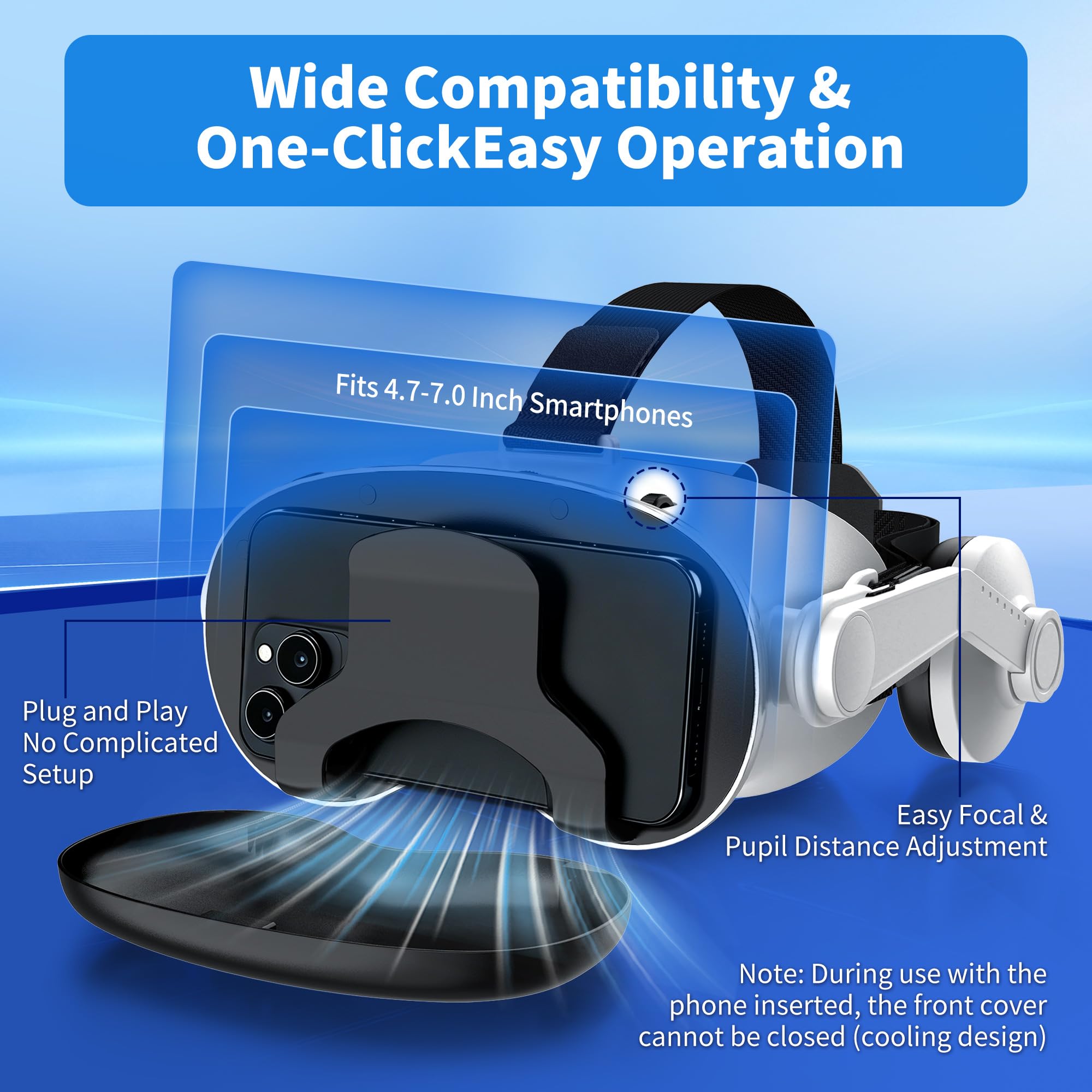 XWP Visore VR, Occhiali Per Realtà Virtuale 3D Con Cuffie, Per Film E Giochi, Compatibili Con Iphone & Android (4,7–7,0"), Con Lente Hd Anti Luce Blu, Regalo Di Compleanno Per Bambini E Famiglia