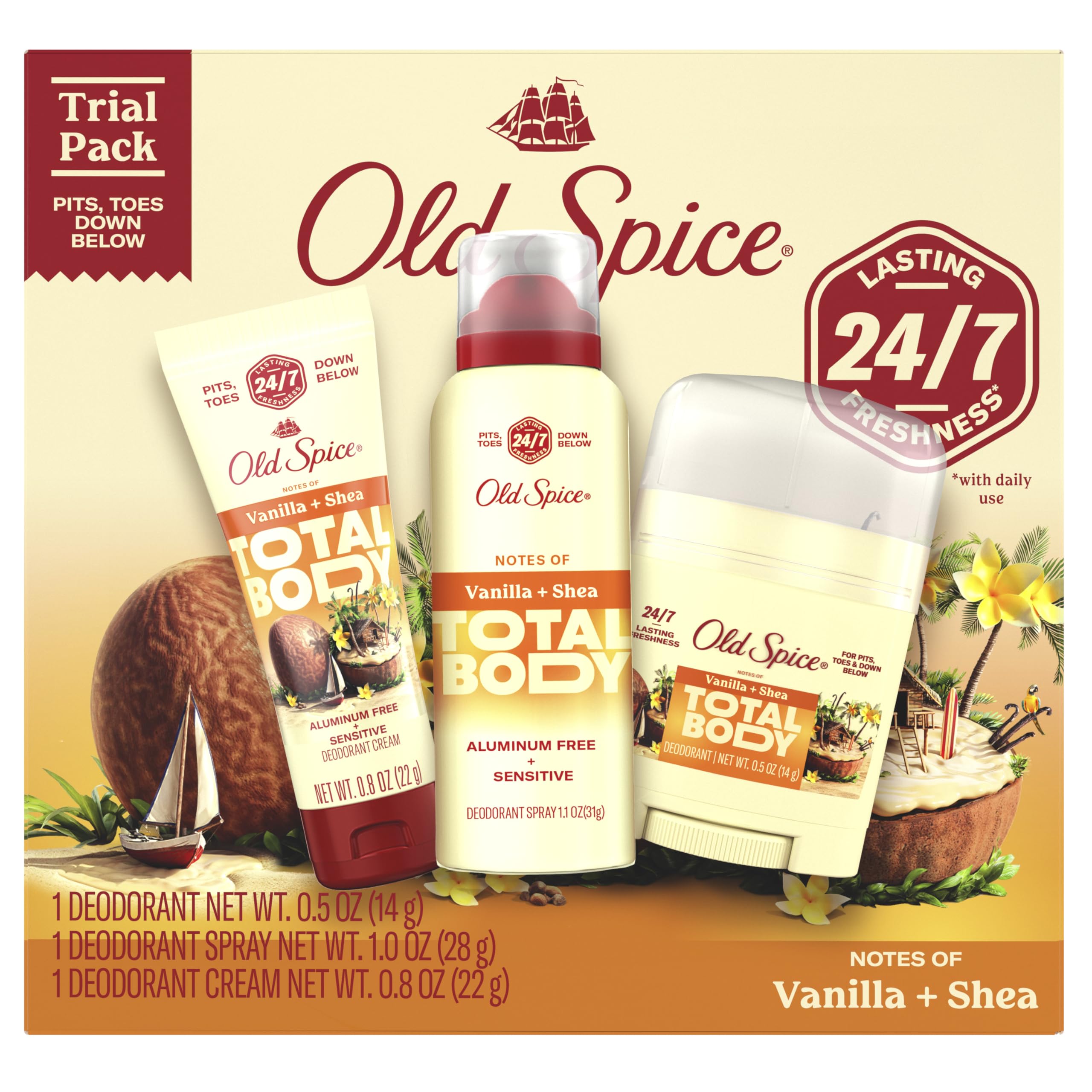 Old Spice Whole Body Deodorant for Men Total Body Deodorant Vanilla Shea Aluminum Free Trial Pack for 24
