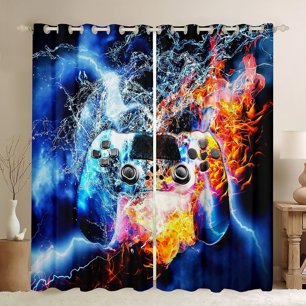 Homemissing Colorful Gamepad Curtains Multi Color Video Game Window Curtains for Bedroom Living Gradient Game Controller Windows Drapes Stylish Game Window Treatments,W46*L72 — image 1
