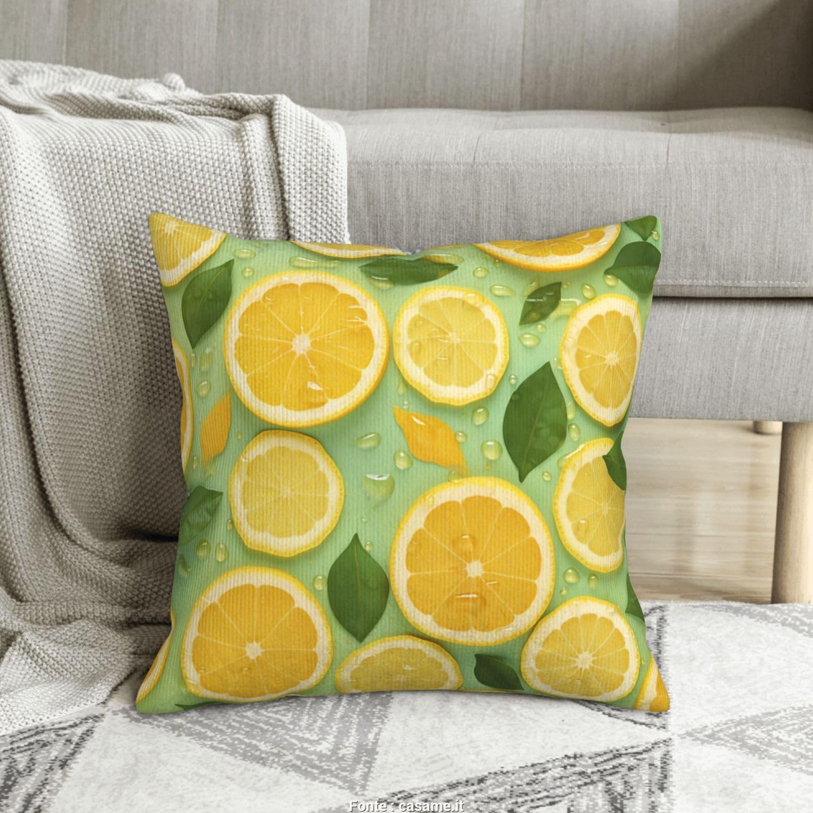 Housse de coussin velours côtelé citron idéal pour embellir votre canapé