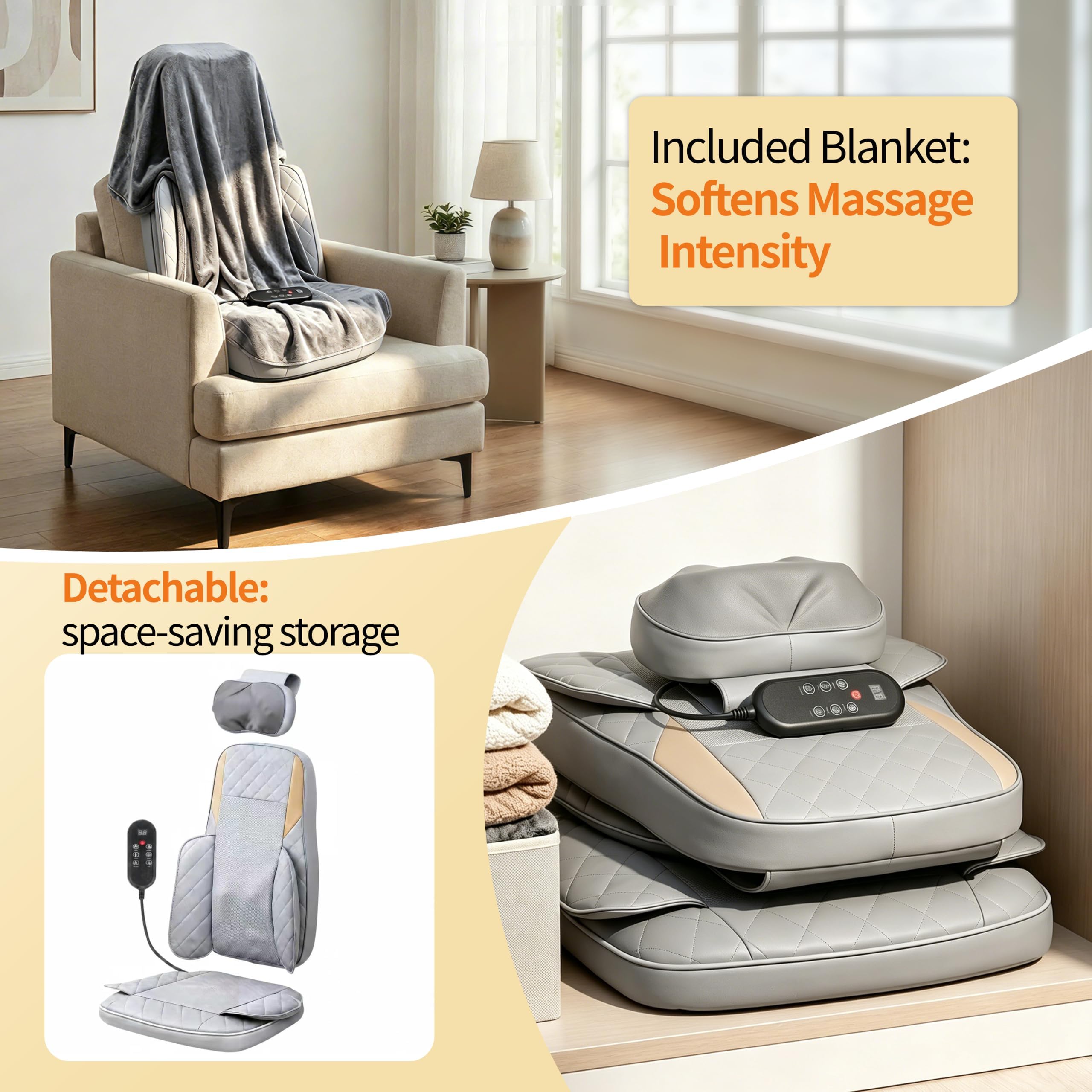 Shiatsu Nacken- und Rückenmassagegerät mit Wärme, 2D&3D Kneten Rückenmassagegerät für Müdigkeit Entlastung Tiefengewebe, Tragbares Rückenmassagegerät für Stuhl, Einstellbare Nackenmassage mit