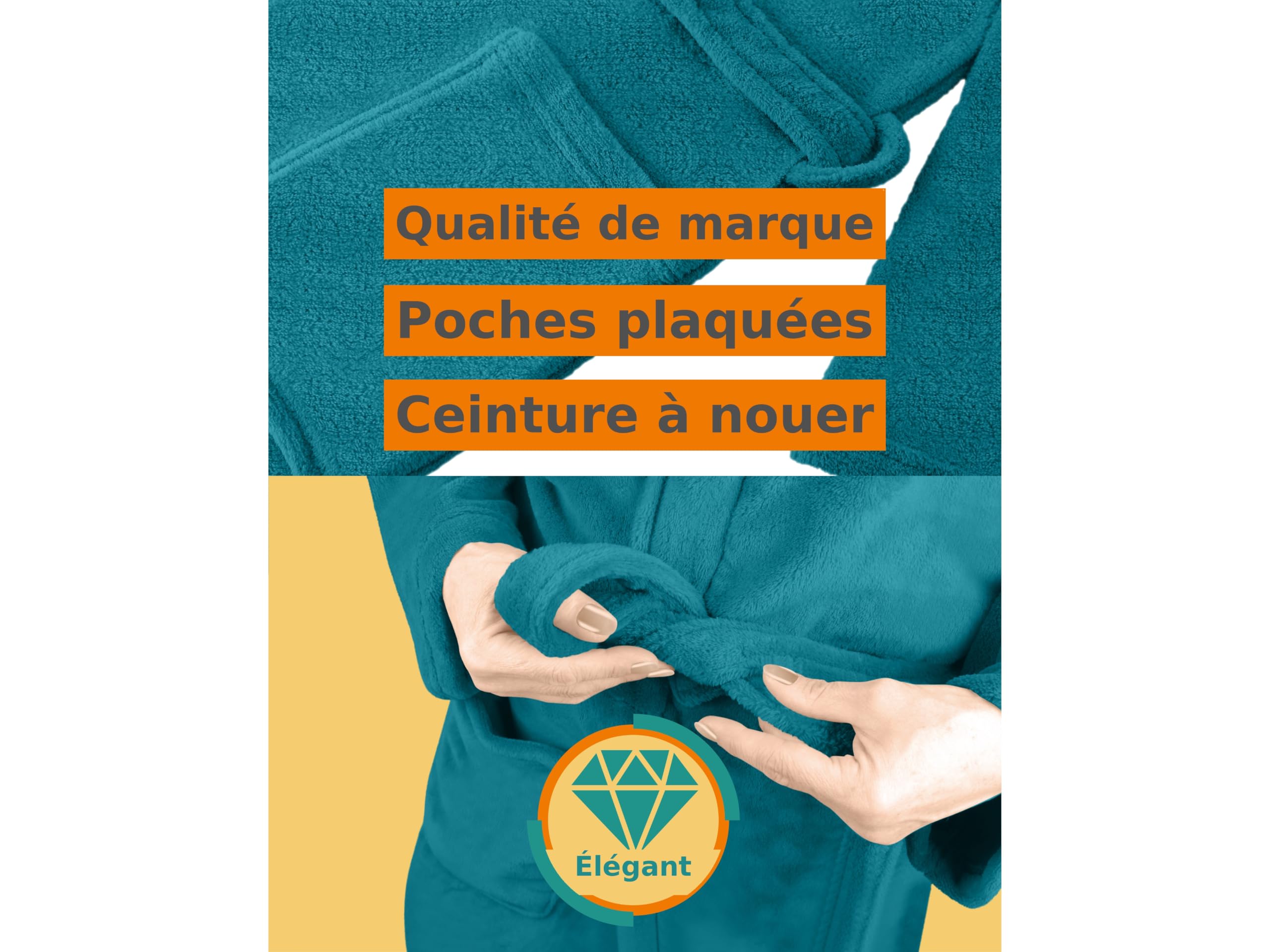 npluseins Peignoir de bain en polaire moelleuse avec col châle – Femme & Homme, XL, Pétrole