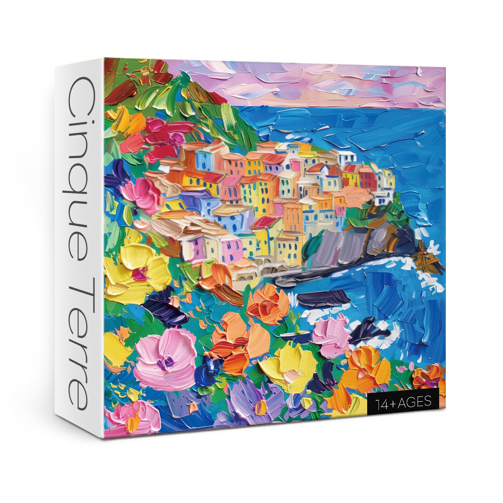 Colorful Cinque Terre Puzzles for Adults 1000 Pieces, Painting Art Beach Ocean Jigsaw Puzzles, Beautiful Flower Landscape Floral Scenic Puzzle