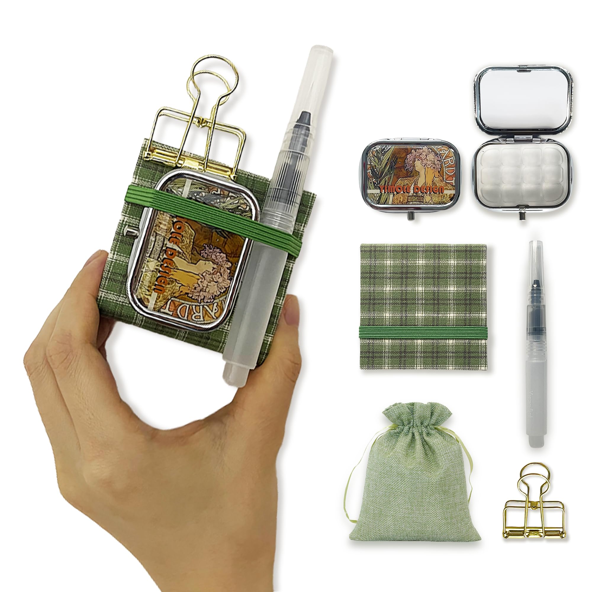 Waveaura Mini Travel Watercolour Palette Set 12Wells Small Empty Portable Painting Kit with Lid