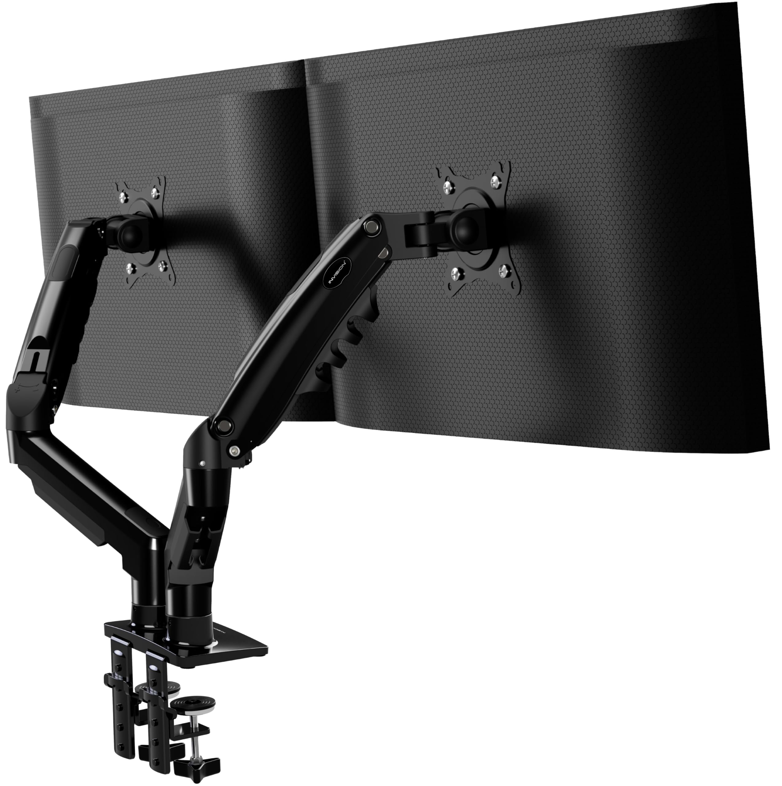 Invision Soporte Monitor Brazo para Pantallas 19-32 Pulgadas, VESA 75/100mm, Abrazadera Escritorio Soporte, Ajuste de Altura con Inclinación, Giratorio, Rotar, Capacidad Carga 2-9kg MX400 Brazo Doble