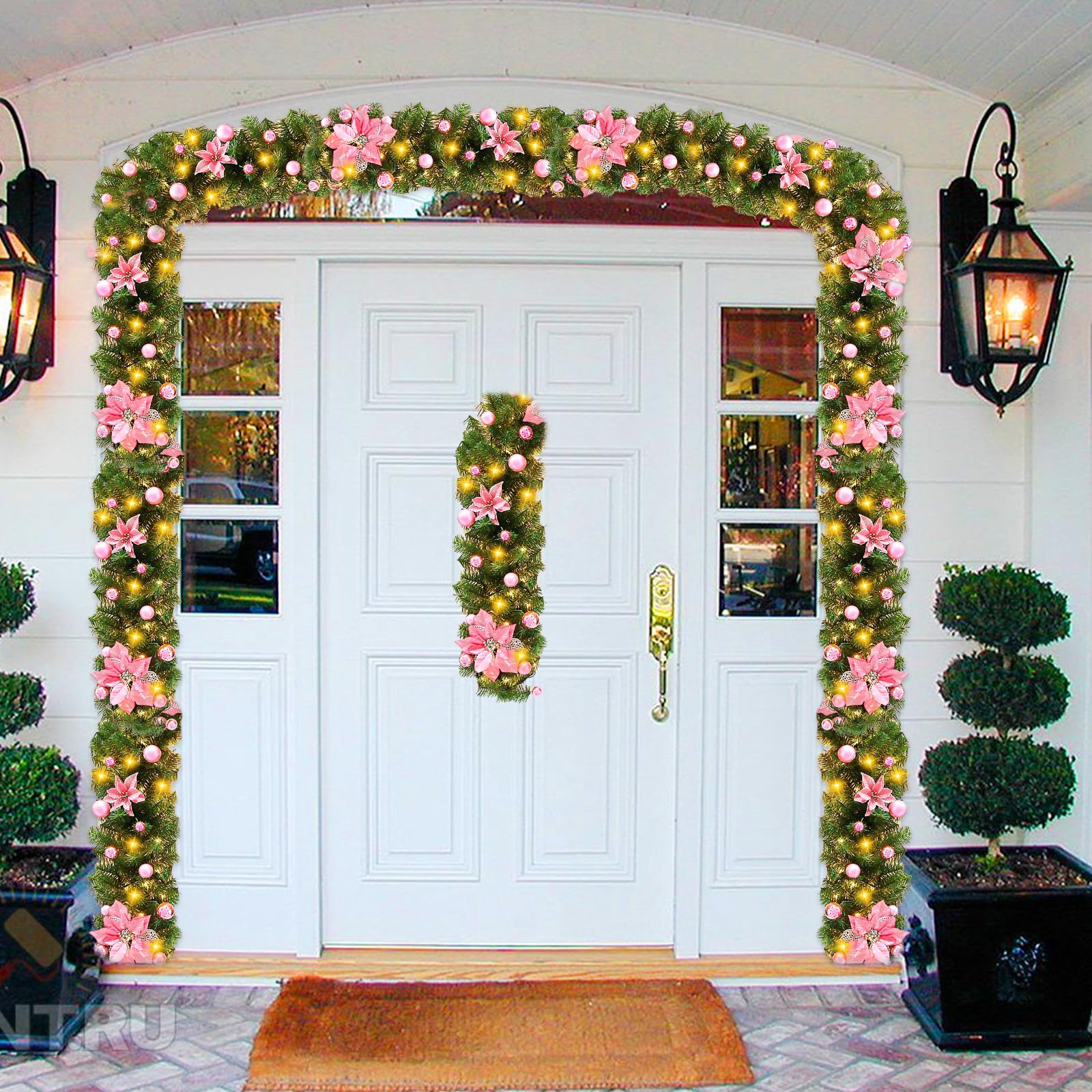 Weihnachtsgirlande, 2,7 m Weihnachts-Rattan, künstliche Blumenranken, Pflanzen, Innen- und Außenbereich, Garten, Kamin, Treppe, Tür, Weihnachtsgirlanden, Dekorationen, batteriebetrieben