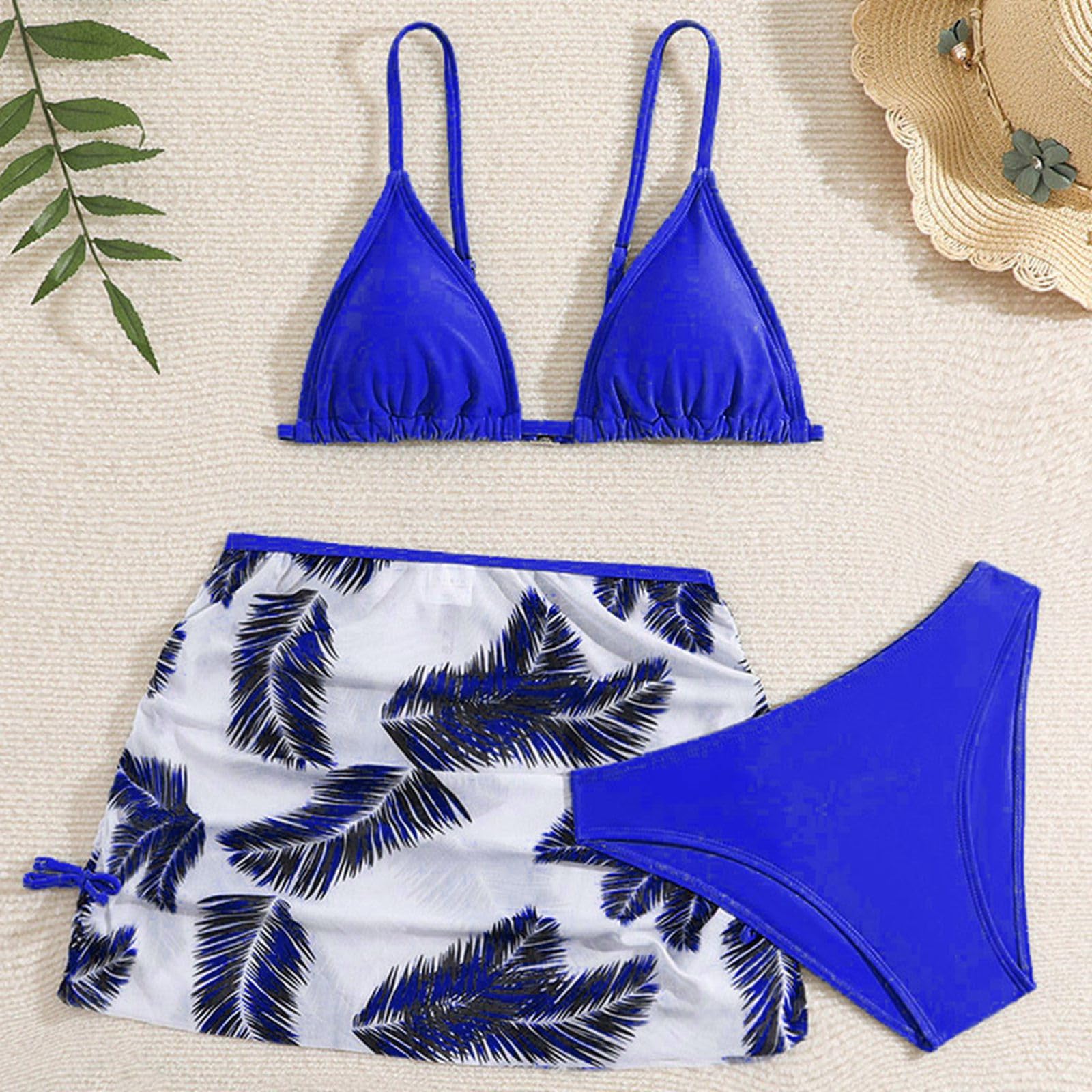 Maillot De Bain Enfant Fille Triangle 6-16 Ans Ensembles de Bikini 3 Pieces Haut De Maillot De Bain Rembourré + Tanga Ado Fille Tropical Plage Piscine Natation Vacances