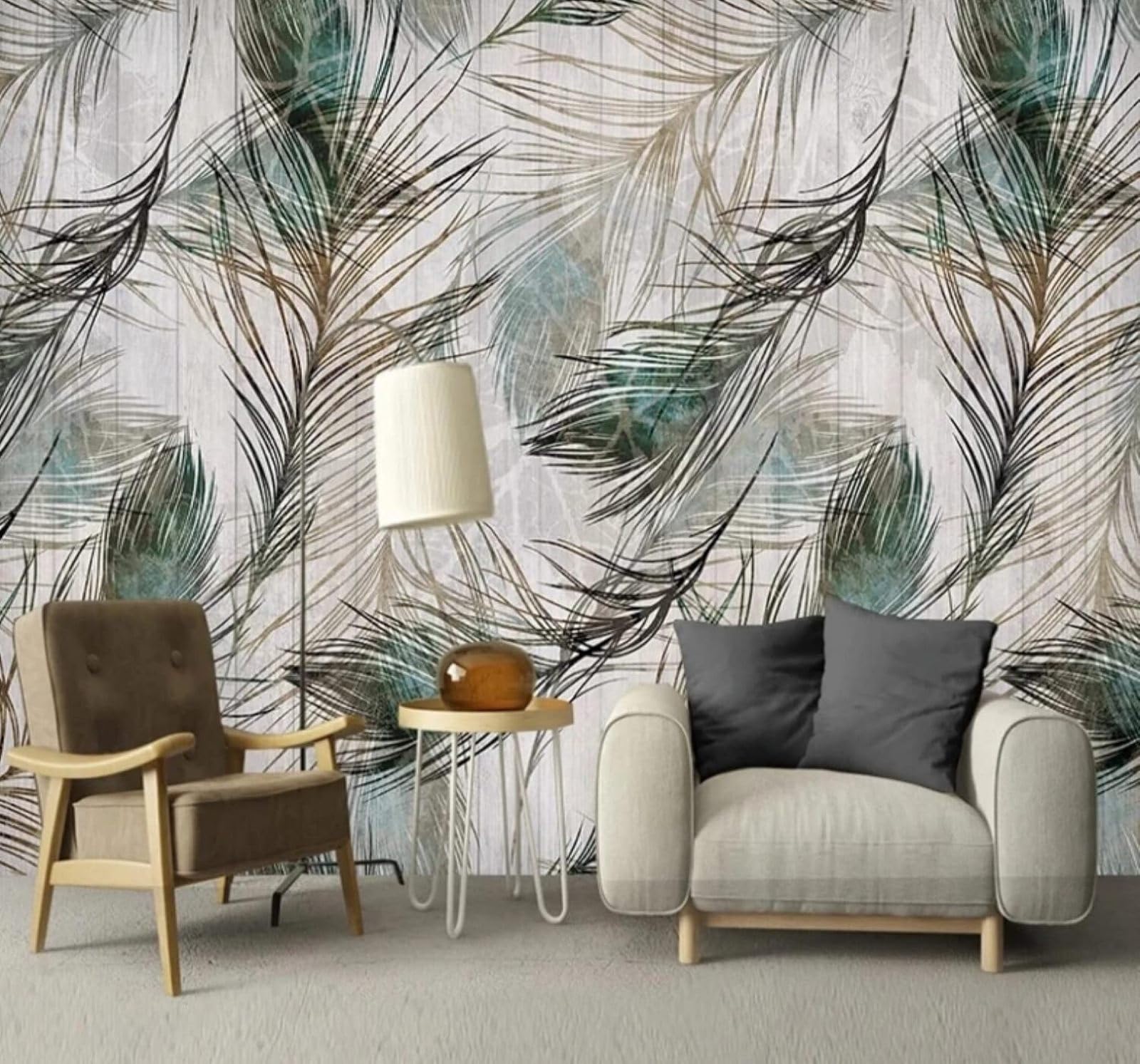 XLMING Vintage Wood Grain Hand Drawn Peacock Feathers 3D Wallpaper Luxury Home Dining Decor Paste Sofa Living Room The Wall for Bedroom Mural-430cm×300cm