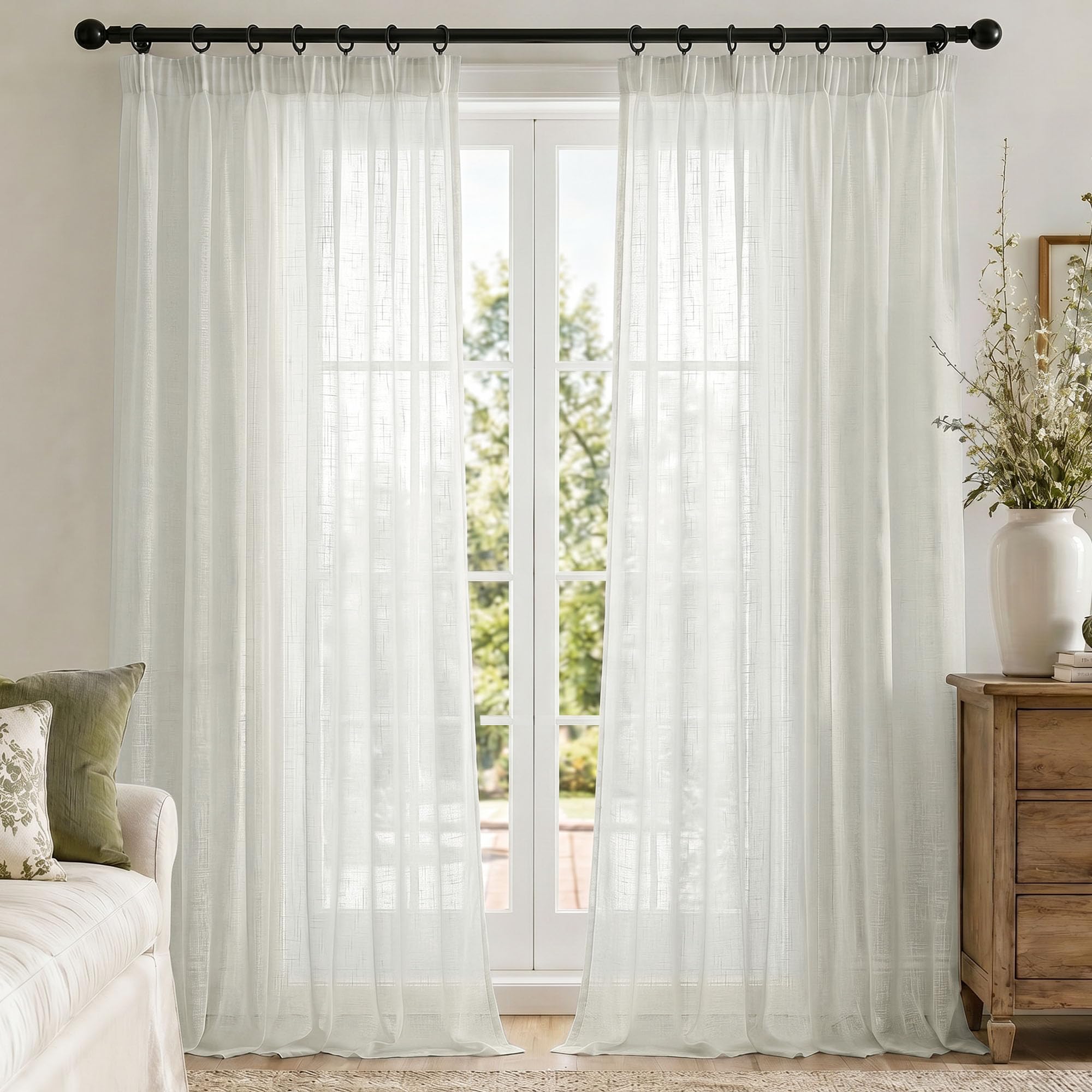 Voilage aérien transparent haut de gamme ruban froncé 2pc