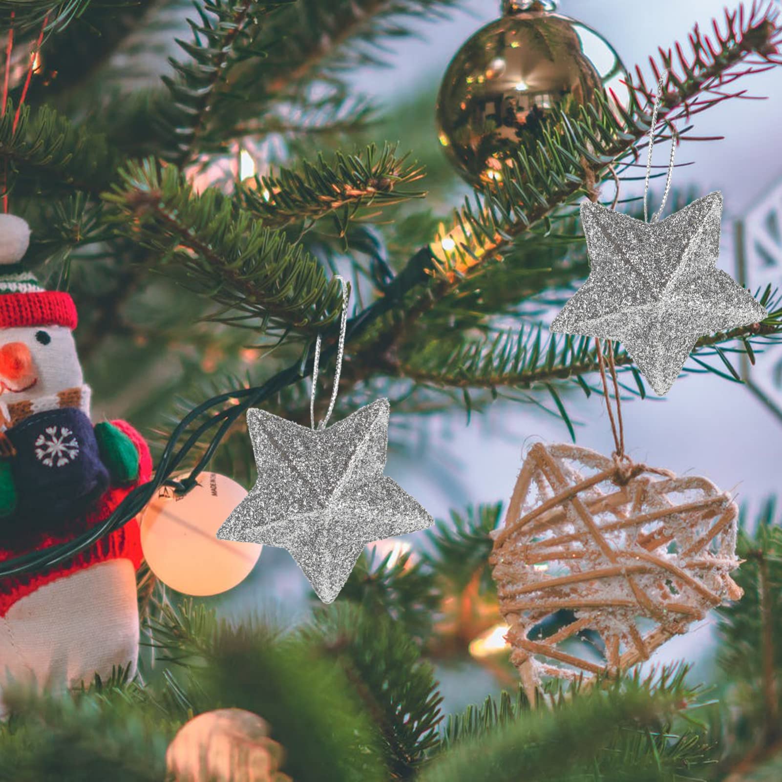 Stella Natale Albero, 24pcs Stelle Pendenti Natale, Decorazioni Stelle Pendenti, Addobbi Per L'Albero Di Natalia, Adatte Per Natalia Appese Ad Alberi Di Natalino, Caminetti, Finestre(Oro