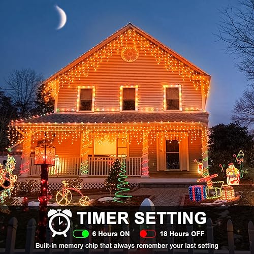 Miniatura 129 de Luces de Navidad de carámbano para exteriores, 66 pies, 640 luces LED de carámbano para exteriores con 8 modos de temporizador, impermeable, Blanco