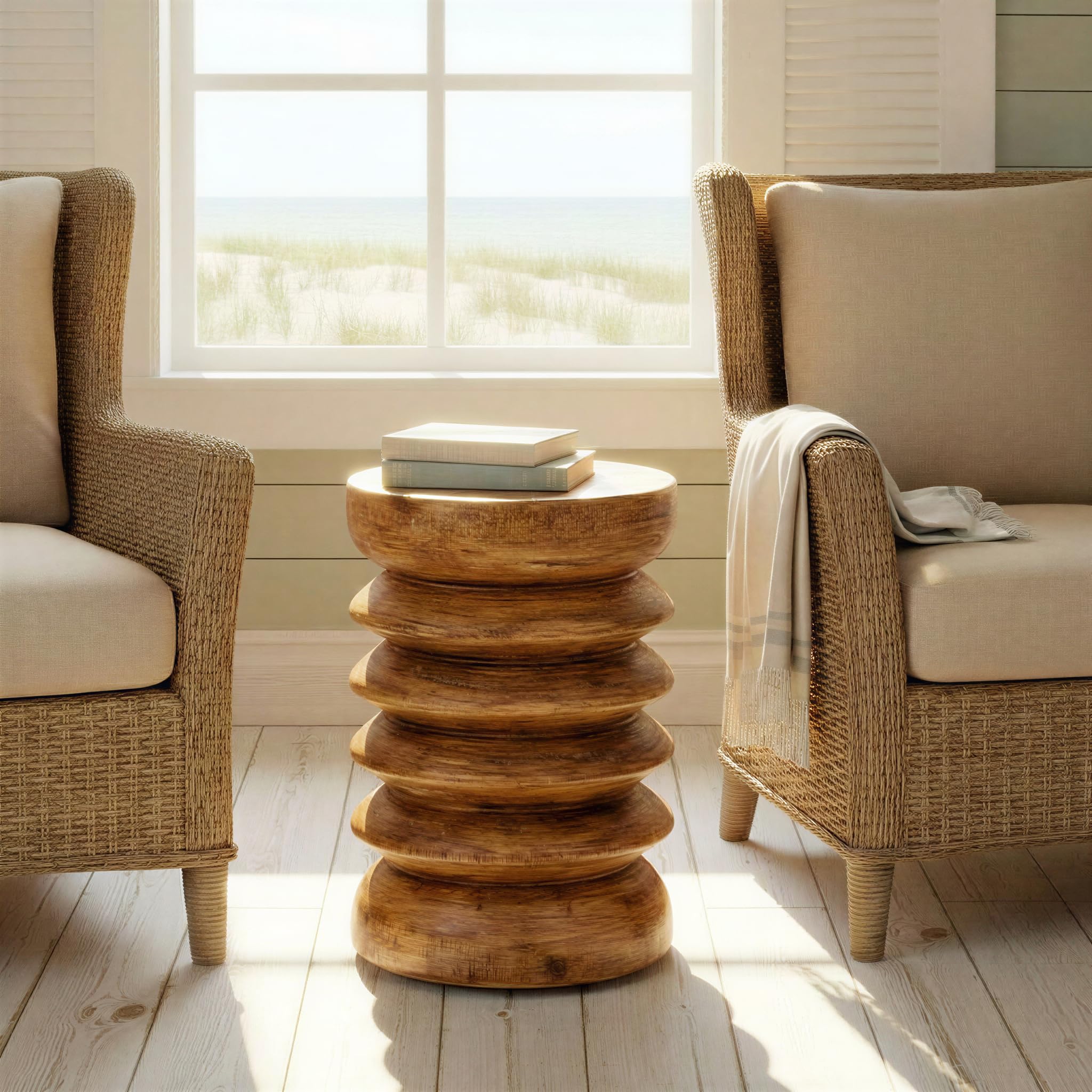 Creative Co-Op Paulownia Wood Accordion End Table, Honey Walnut