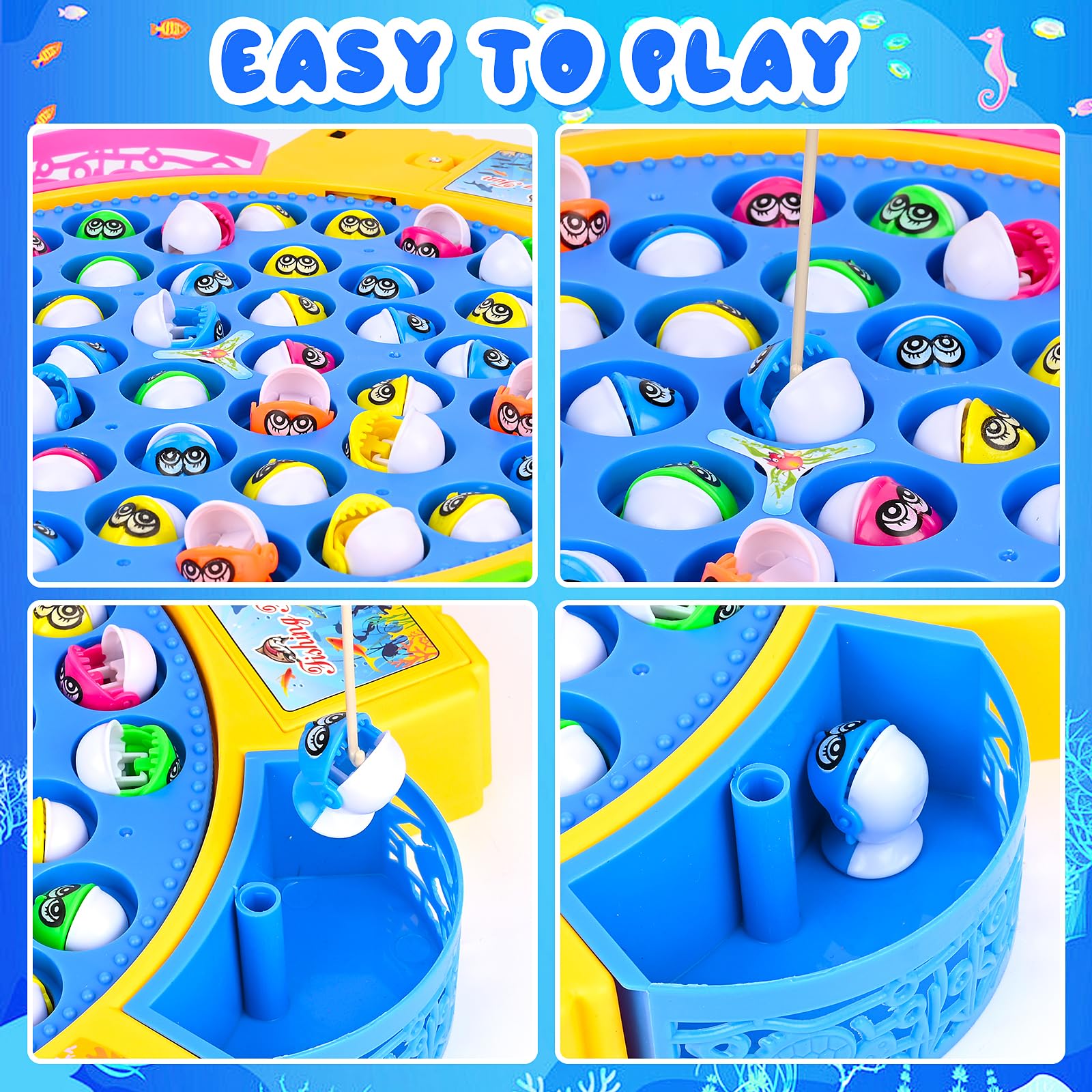 Euakee Gioco Pesca Bambini, Montessori Giochi 3 4 5 6 Anni con 45 Pesciolini e 4 Canna da Pesca Musicale Gioco Pesca Elettrico Pesci Giocattolo Educativo Interattivi per Ragazzo Ragazza 2 3 4 5 6 Anni