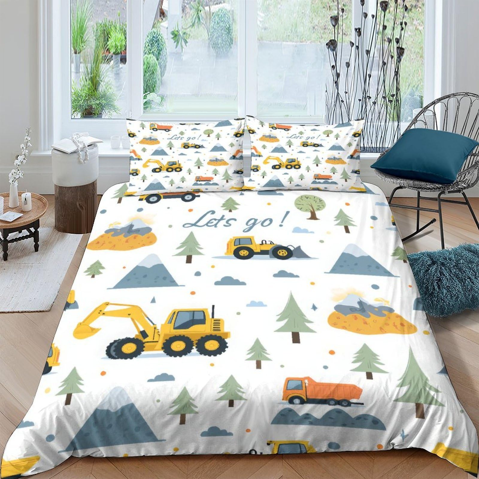 Ctjqhvkz Style-8 3D Printed Construction Vehicles Fitted Sheet Microfiber Non-Slip Truck Excavator Bed Cover For Bedroom Dorm Decor Single（135X200cm）