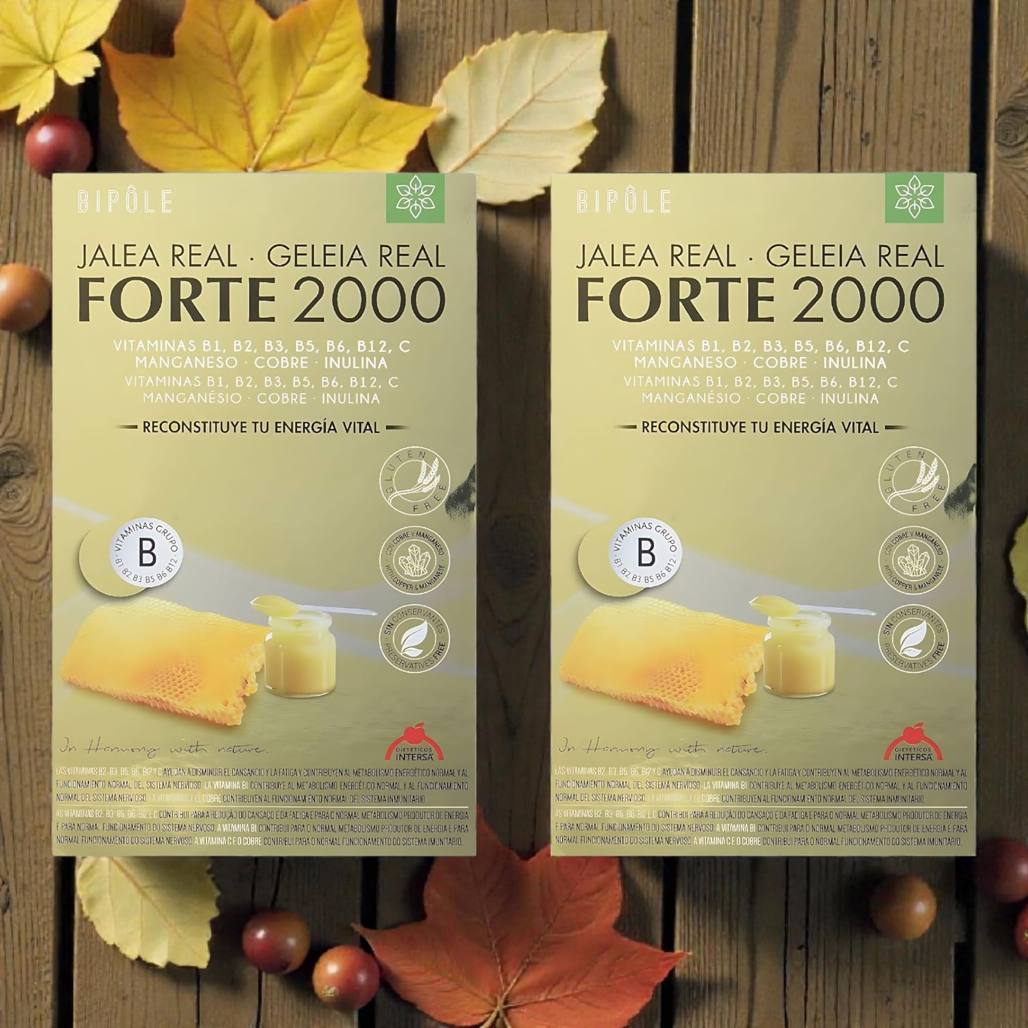 Intersa Bipole Jalea Forte 2000 - Pack Ahorro 2 x 20 Ampollas - Con Vitaminas B2, B3, B5, B6, B12 y C - Contribuye a Disminuir el Cansancio y la Fatiga y al Funcionamiento Normal del Sistema Nervioso