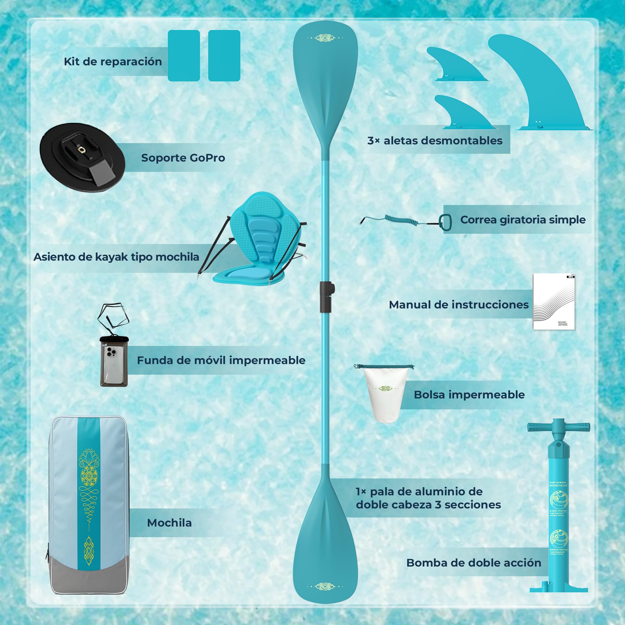 Devoko Tabla Paddle Surf Hinchable 330cm 2 en 1 con Kayak Hinchable Plazas y Accesorios hasta 130kg para Surf, Pesca, Yoga