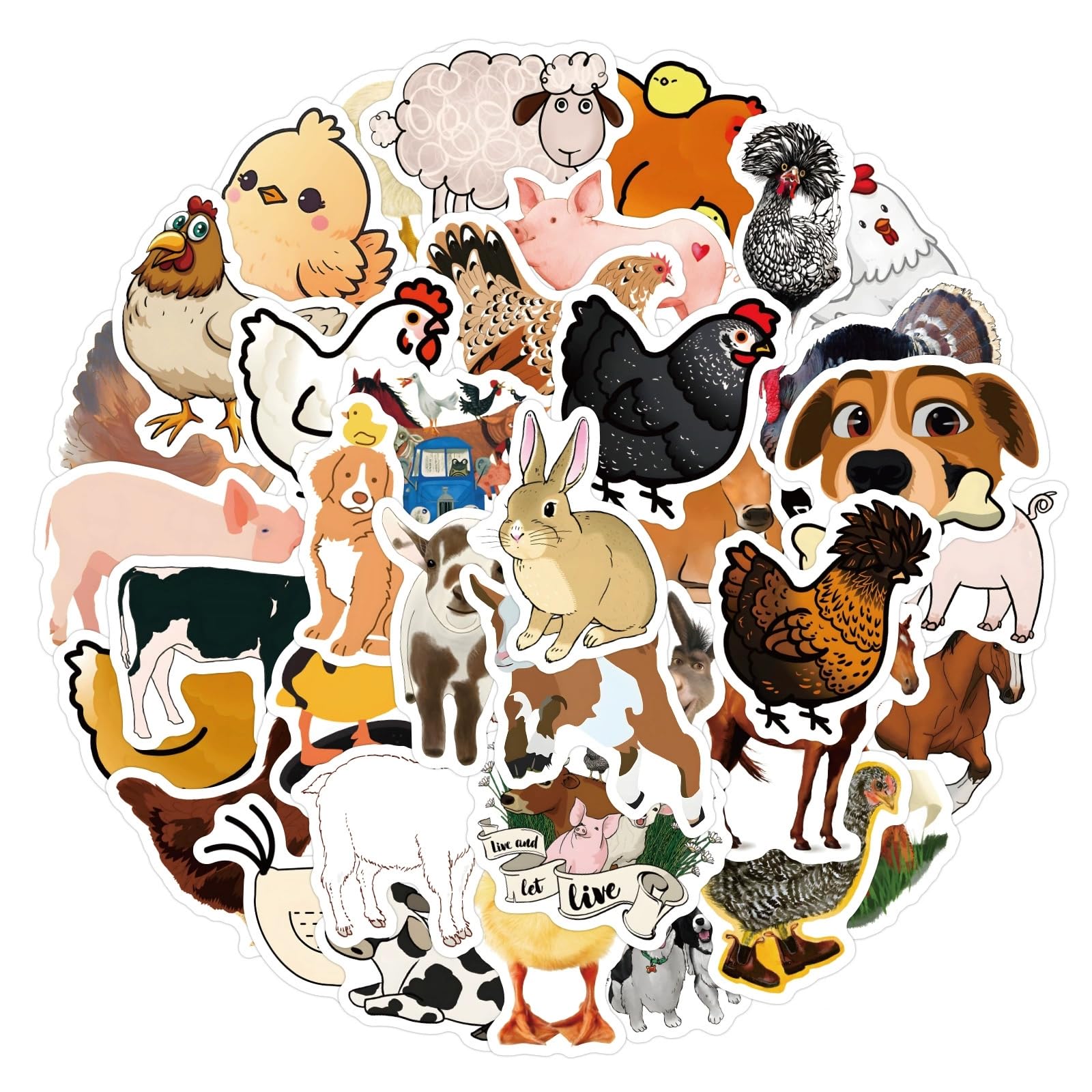 100 Pcs Farm Animal Stickers for Water Bottle Waterproof Sticker for Laptop Skateboard Phone Car Decals for Teens Adults for Party Favors Supplies Decor (Animal Stickers)