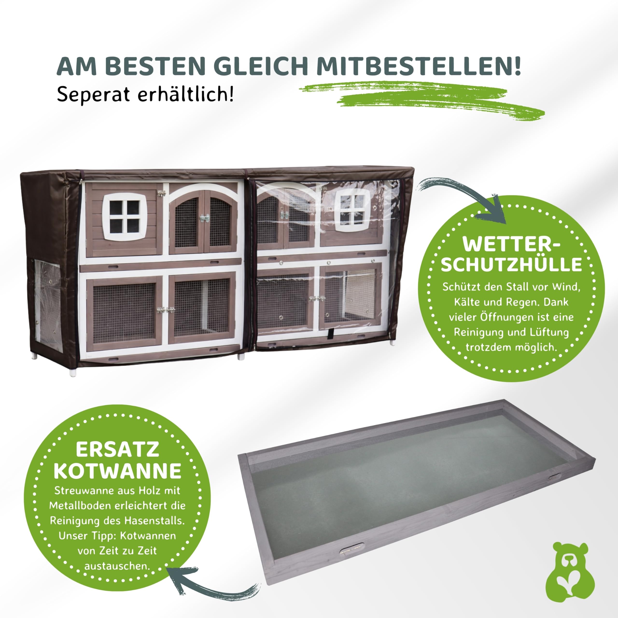 nanook Murmel XXL Doppel Kaninchenstall Hasenstall - doppelstöckig - wetterfest - 211 x 52 x 107 - Farbe: Taupe/Weiss - extra großes Kaninchengehege